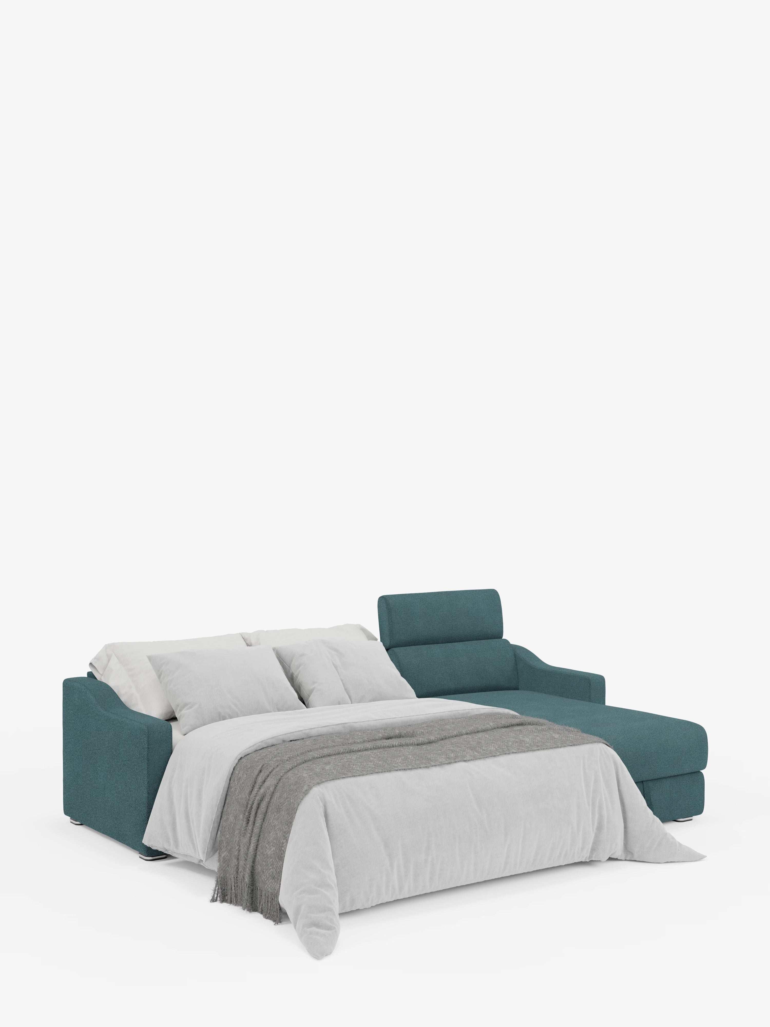 Amber Divano letto angolare moderno con materasso incluso – tessuto antimacchia e poggiatesta reclinabili