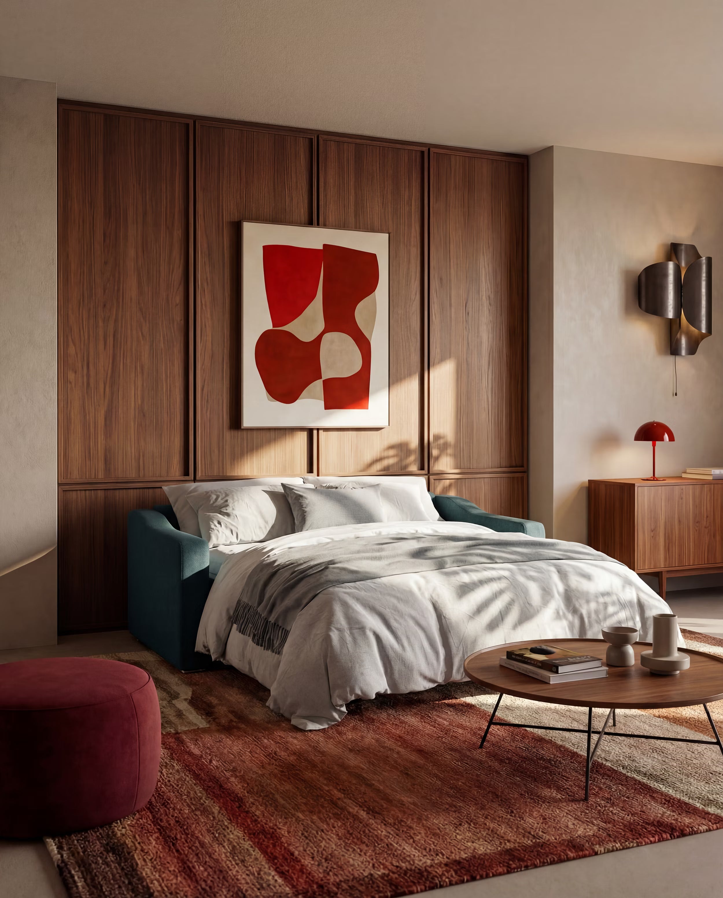 Amber Divano letto moderno in tessuto smacchiabile verde - sfoderabile e con poggiatesta reclinabili