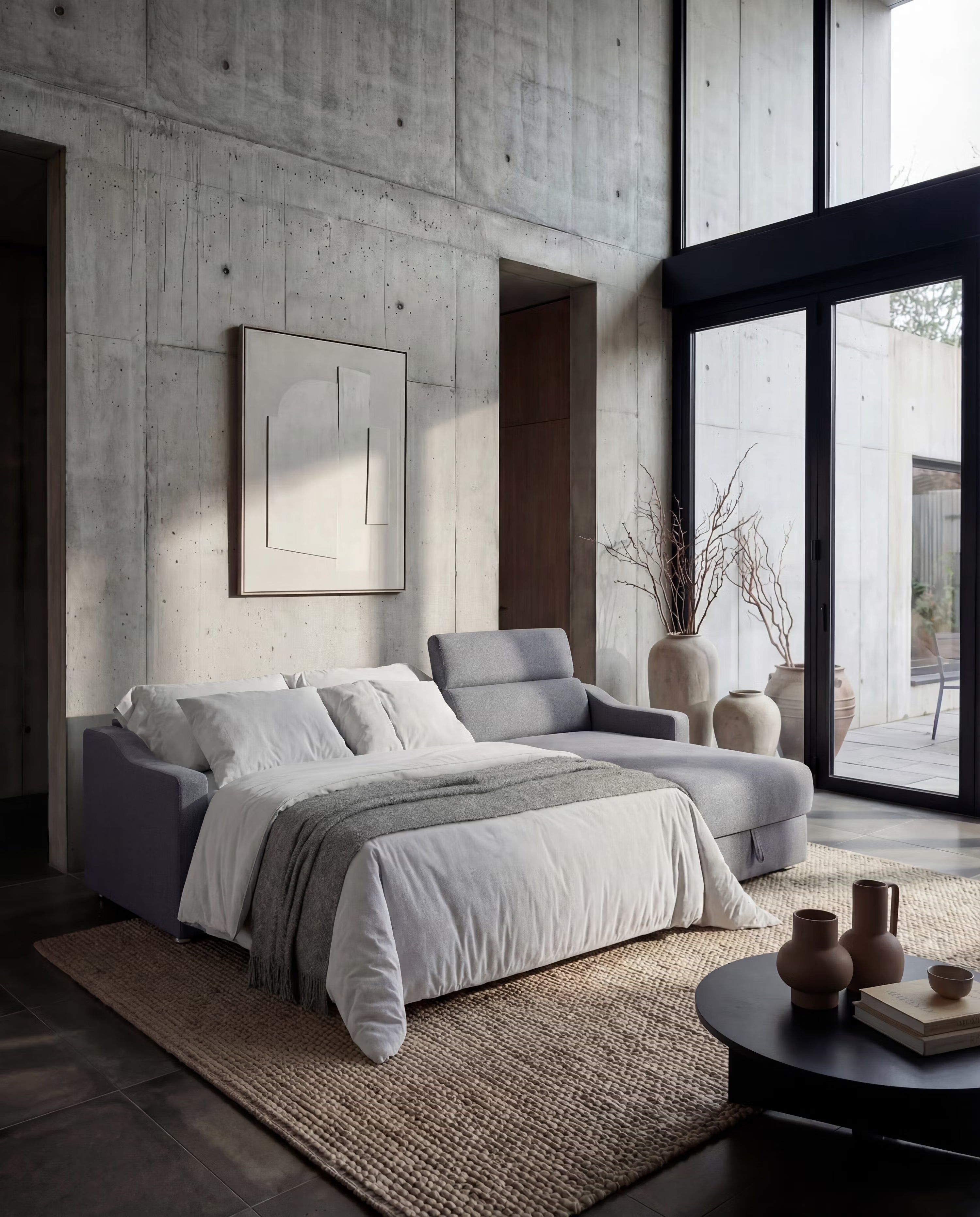 Amber Divano letto angolare moderno con materasso incluso – tessuto antimacchia e poggiatesta reclinabili