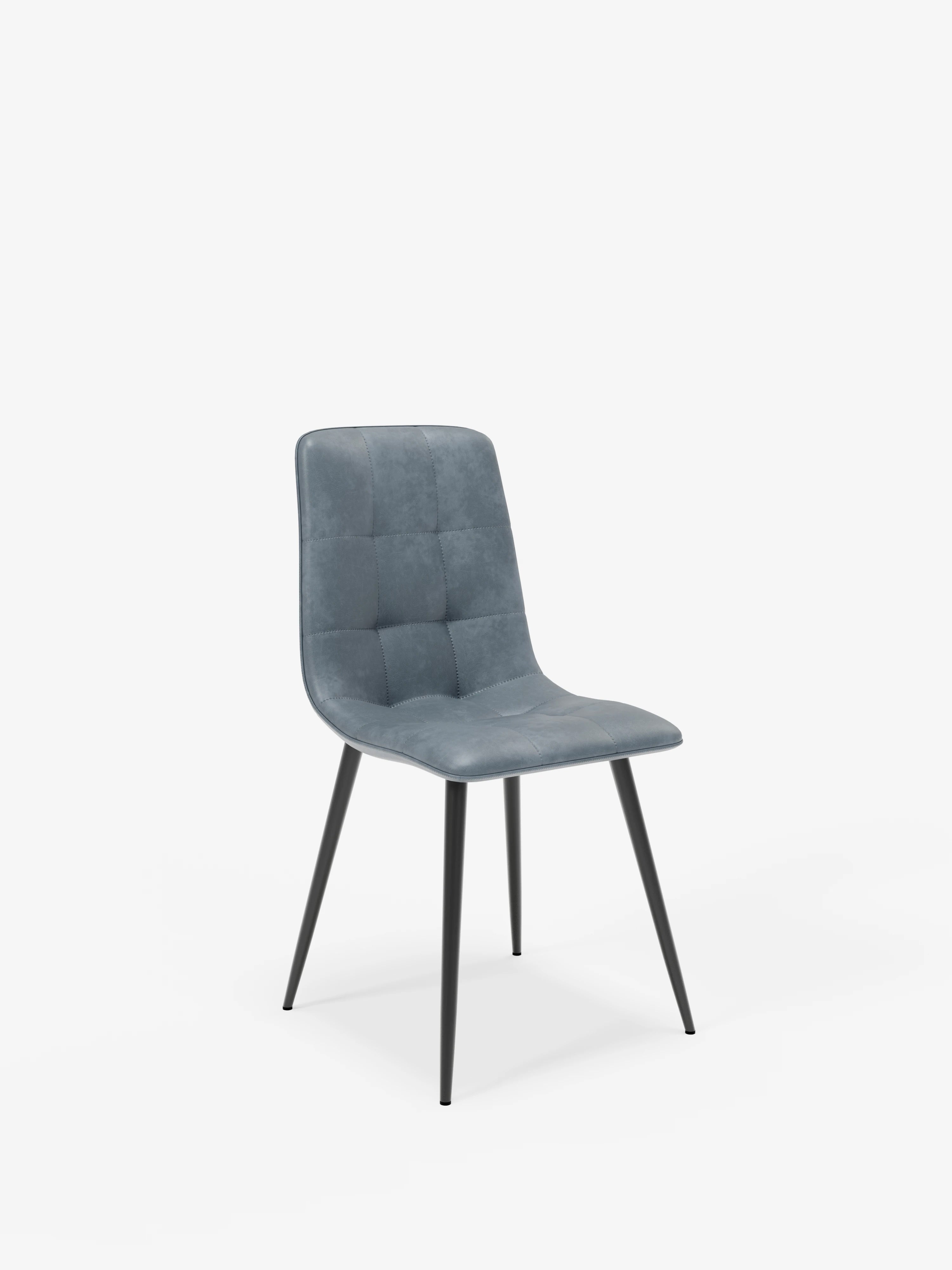 Arca silla de ecopiel azul con patas de metal pintado negro