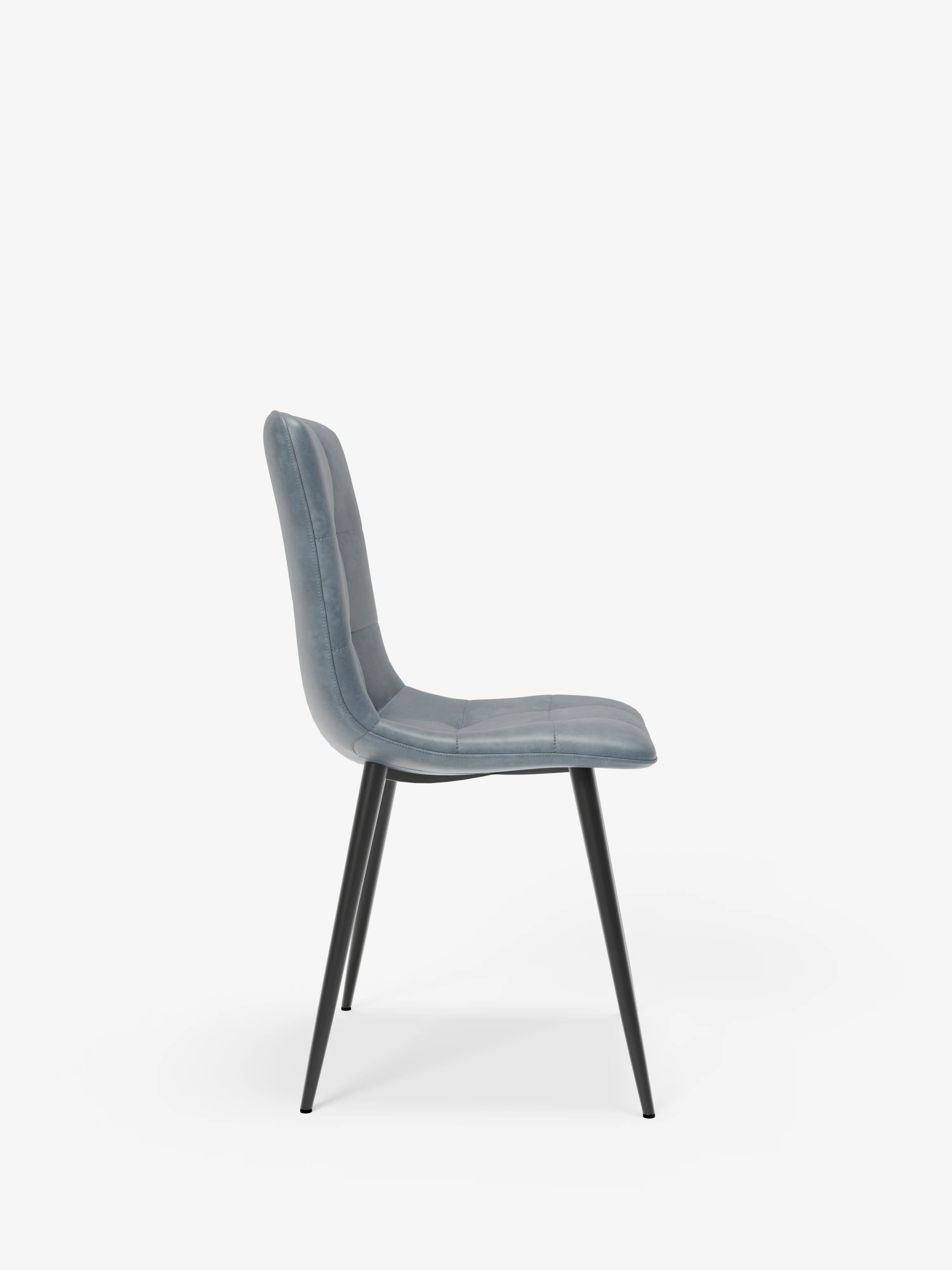 Arca silla de ecopiel azul con patas de metal pintado negro