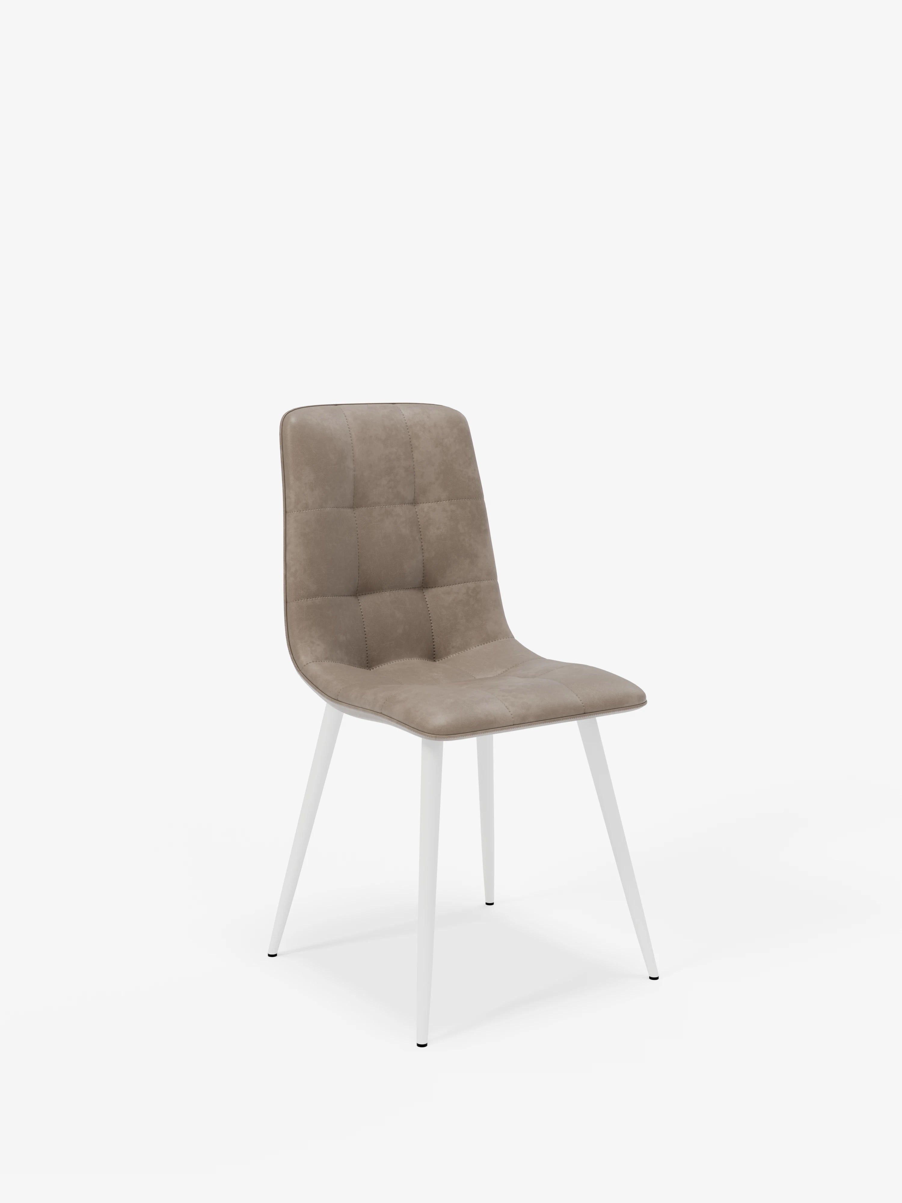 Arca silla de ecopiel topo con patas de metal pintado blanco