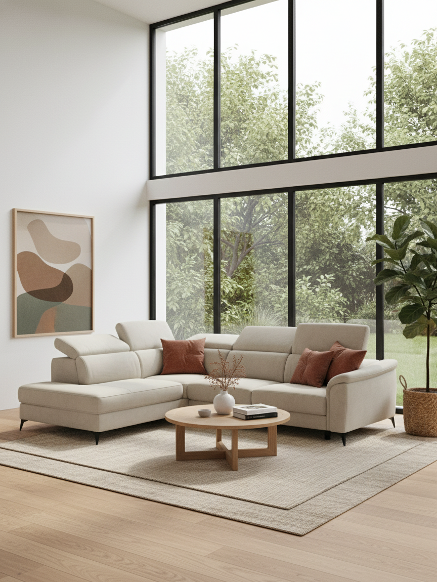 Arcos sofá rinconero con reposacabezas reclinables – asientos extraíbles o relax eléctrico en microfibra antimanchas