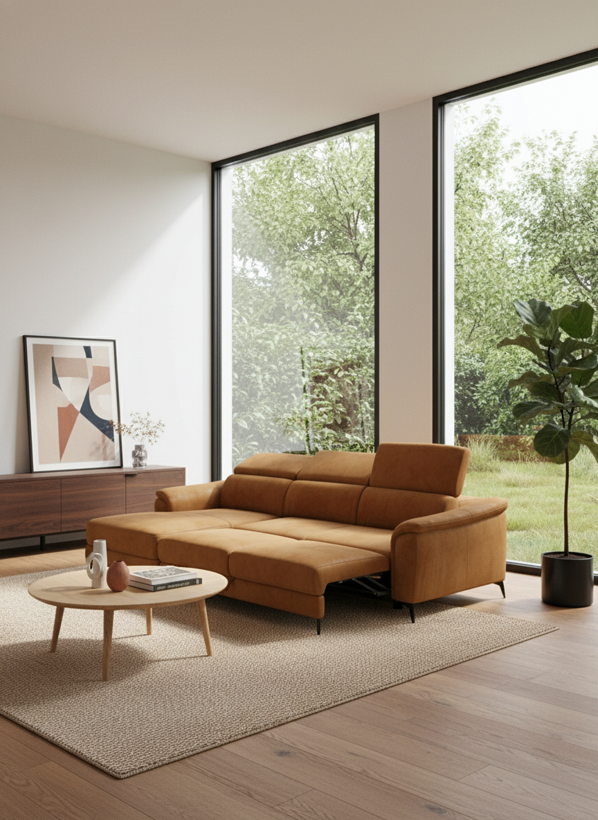 Arcos sofá con península – reposacabezas reclinables, asientos extraíbles o relax eléctrico en microfibra antimanchas