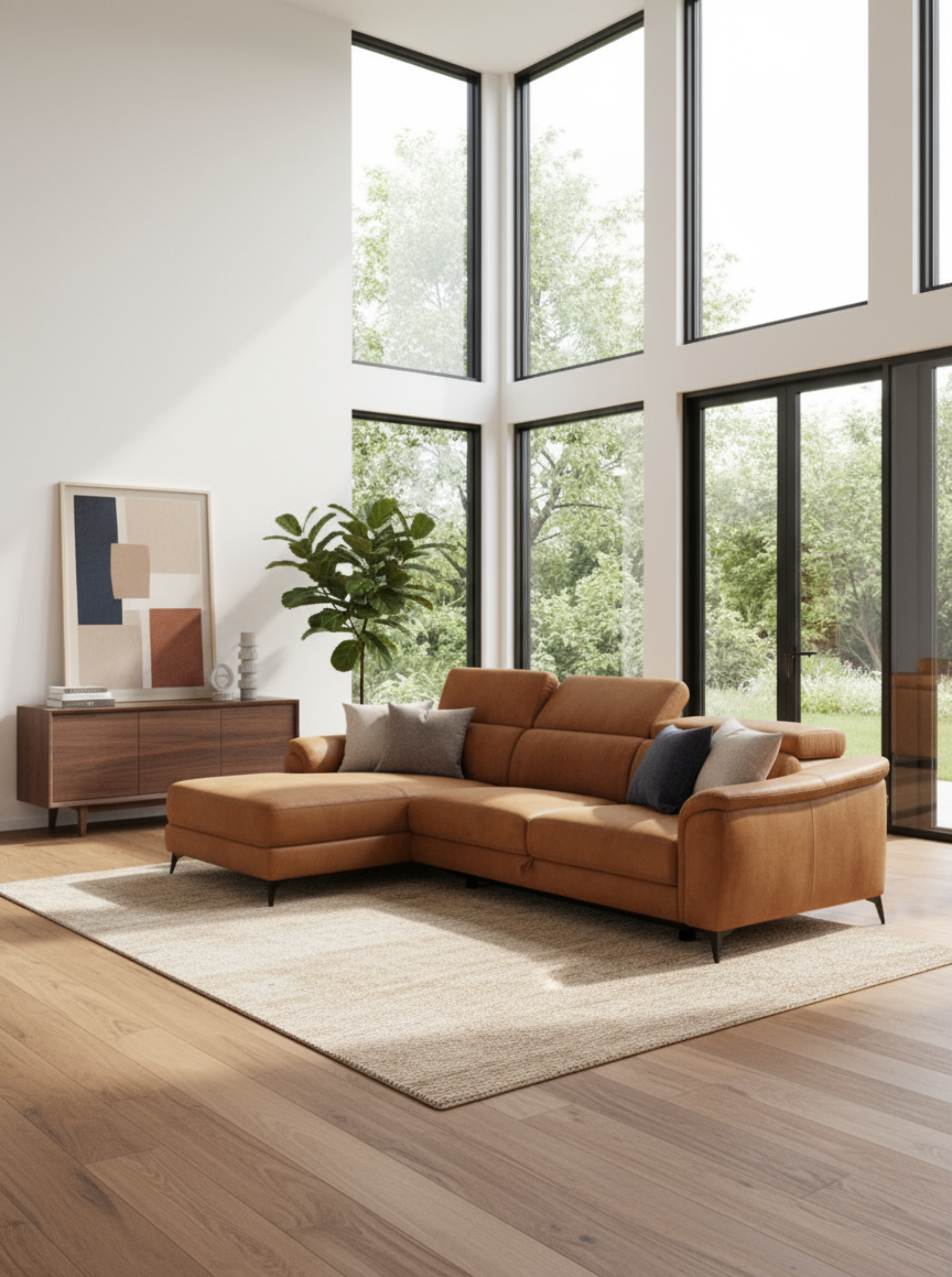 Arcos sofá con península – reposacabezas reclinables, asientos extraíbles o relax eléctrico en microfibra antimanchas