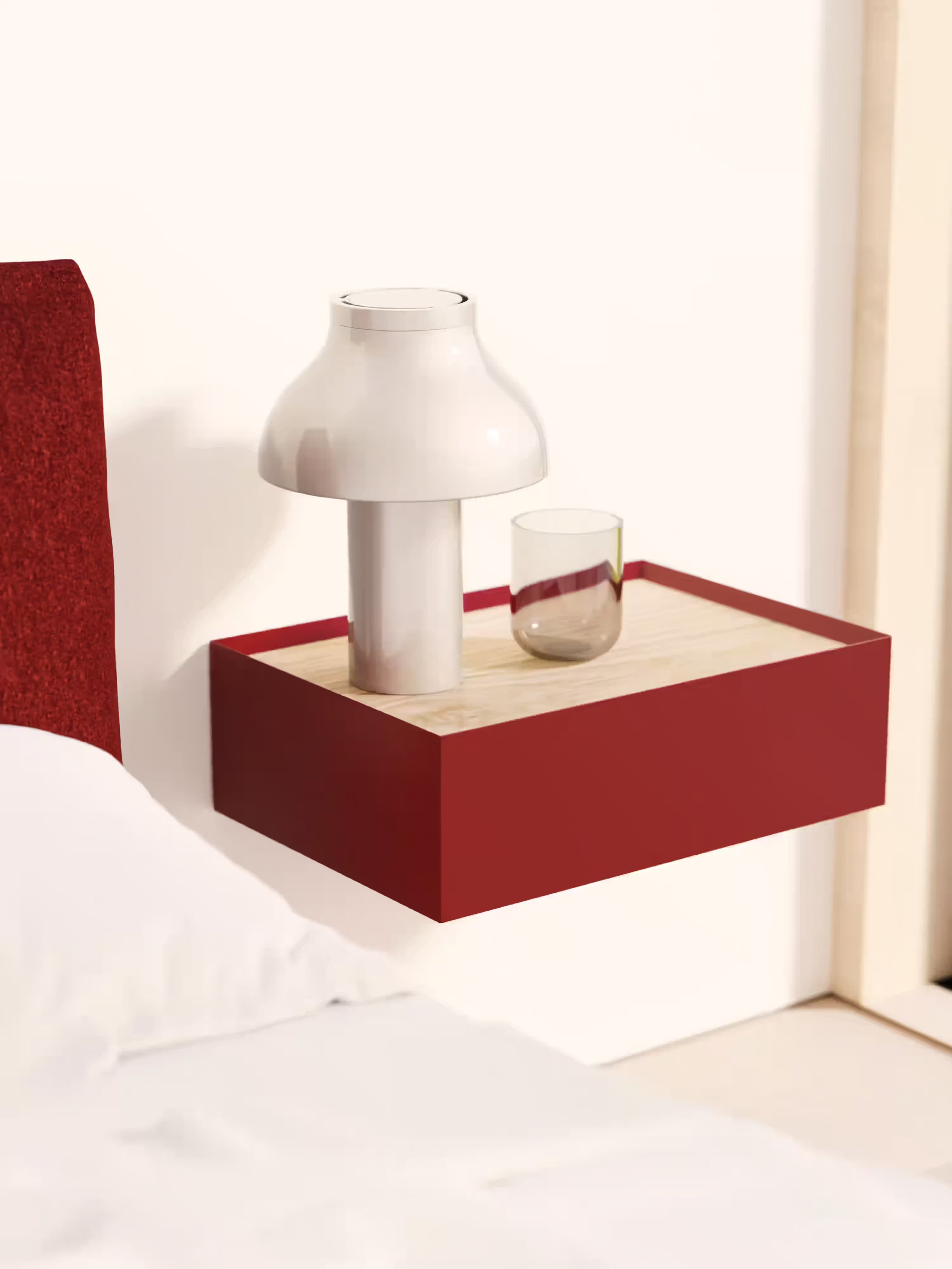 Arista mesita de noche suspendida burdeos y sobre de roble - 1 cajón 50 x 16 cm