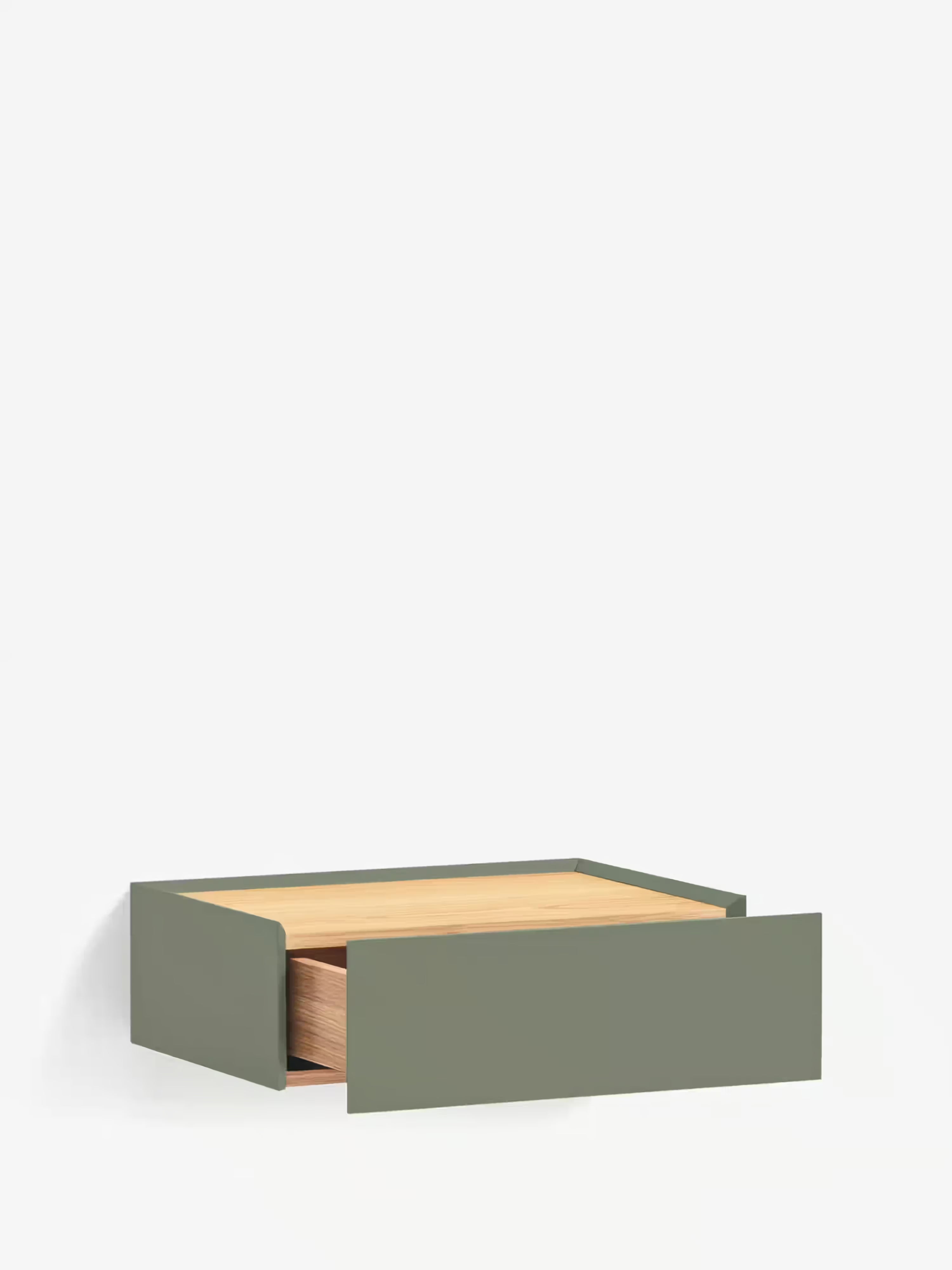 Arista mesita de noche suspendida verde y tablero en roble - 1 cajón 50 x 16 cm