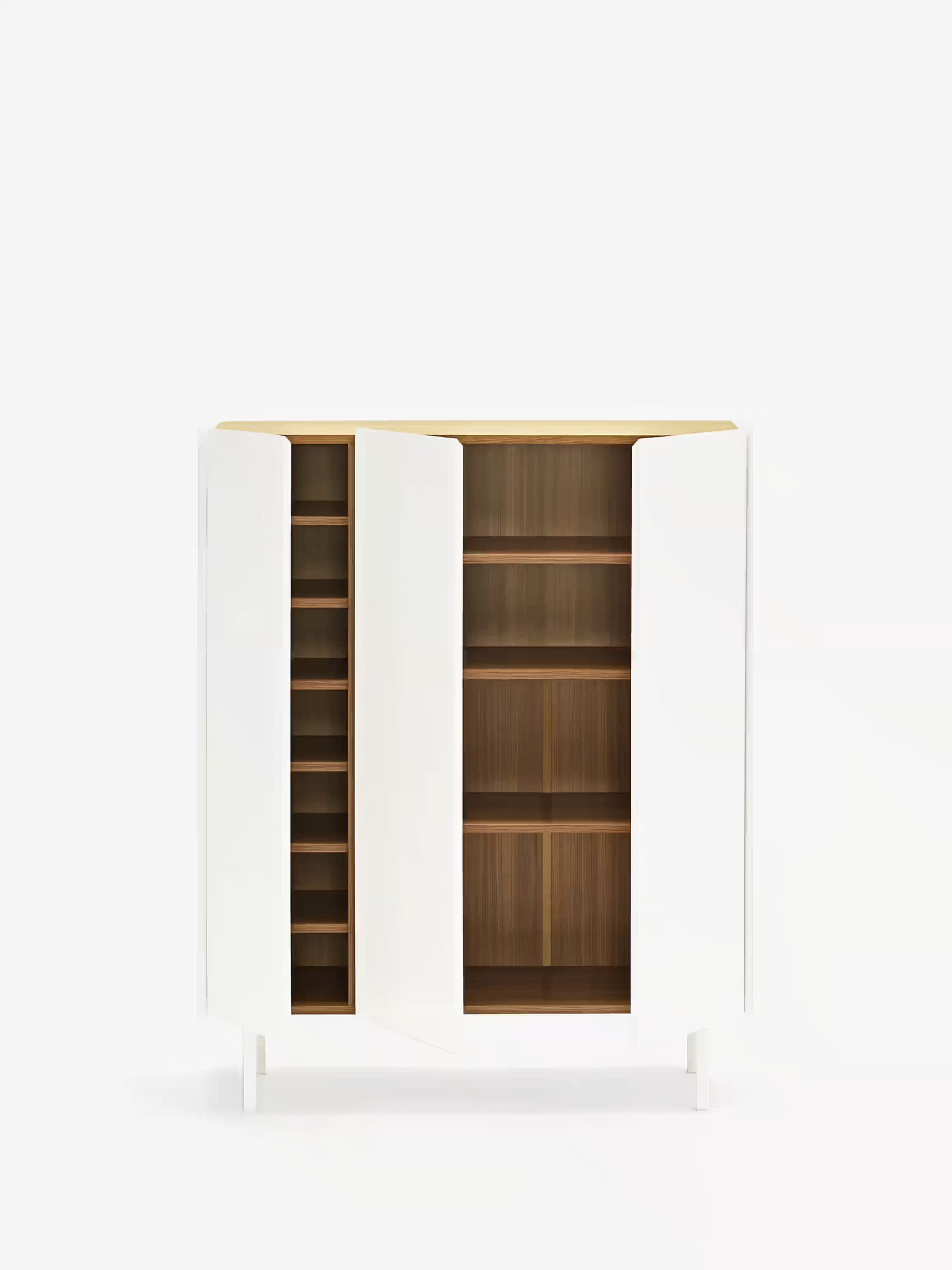 Arista aparador alto blanco y madera de roble - 3 puertas y 10 compartimentos para botellas 95 x 120 cm