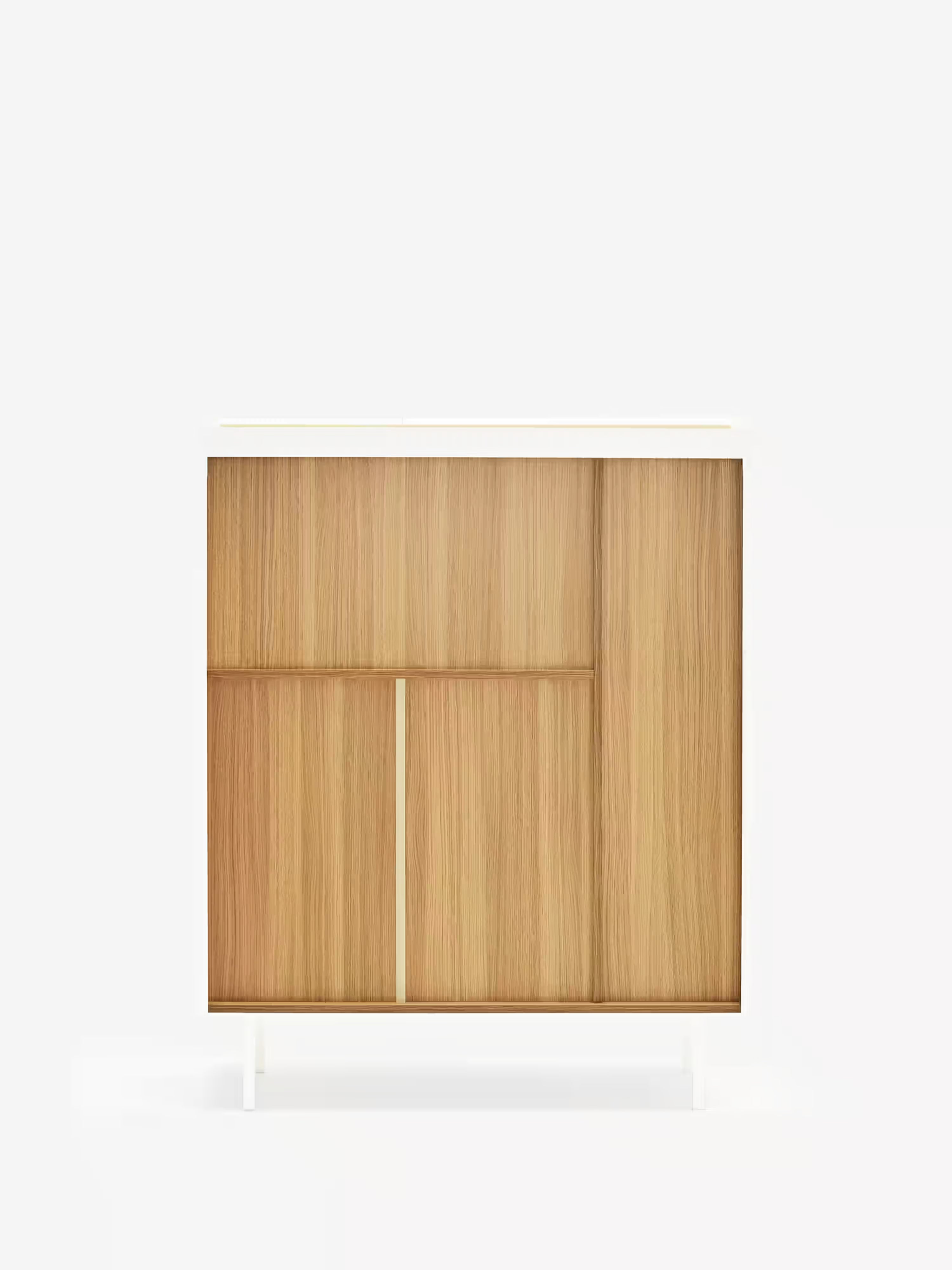 Arista aparador alto blanco y madera de roble - 3 puertas y 10 compartimentos para botellas 95 x 120 cm