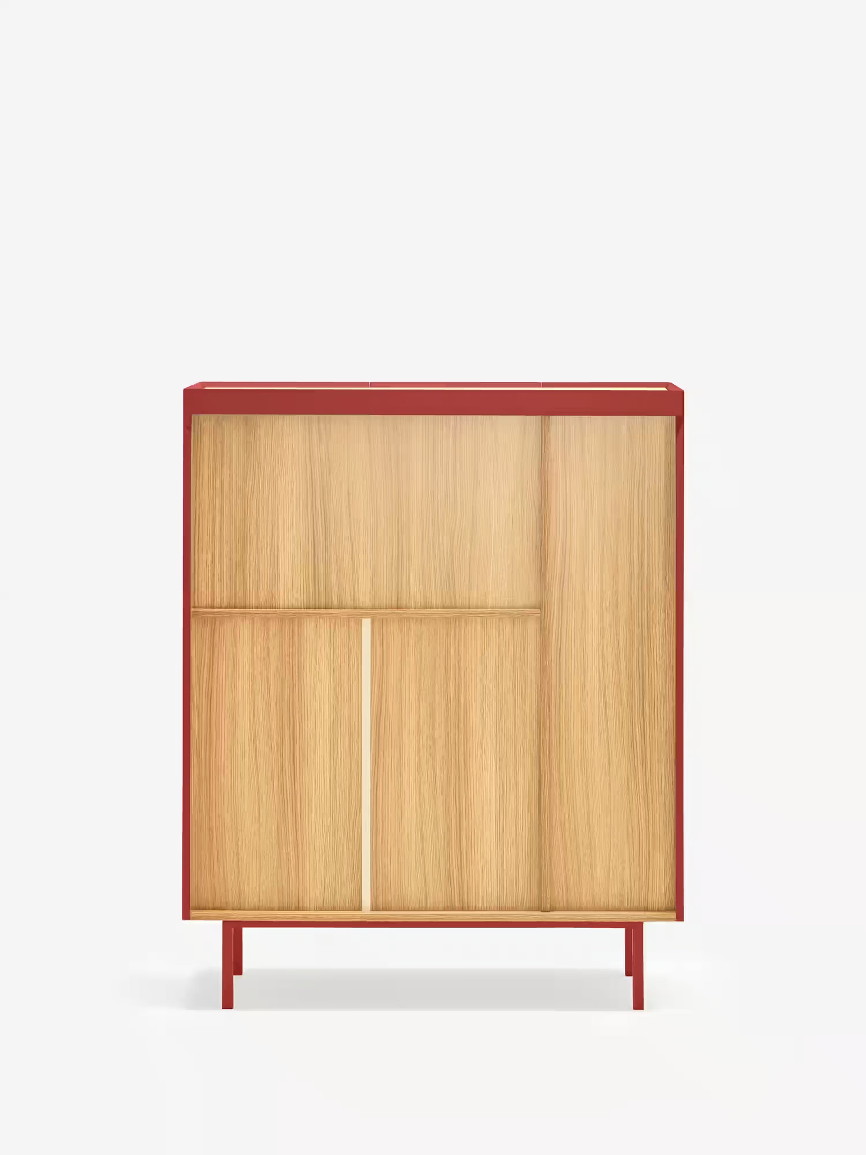 Arista aparador alto burdeos y roble claro - 3 puertas y 10 compartimentos para botellas 95 x 120 cm