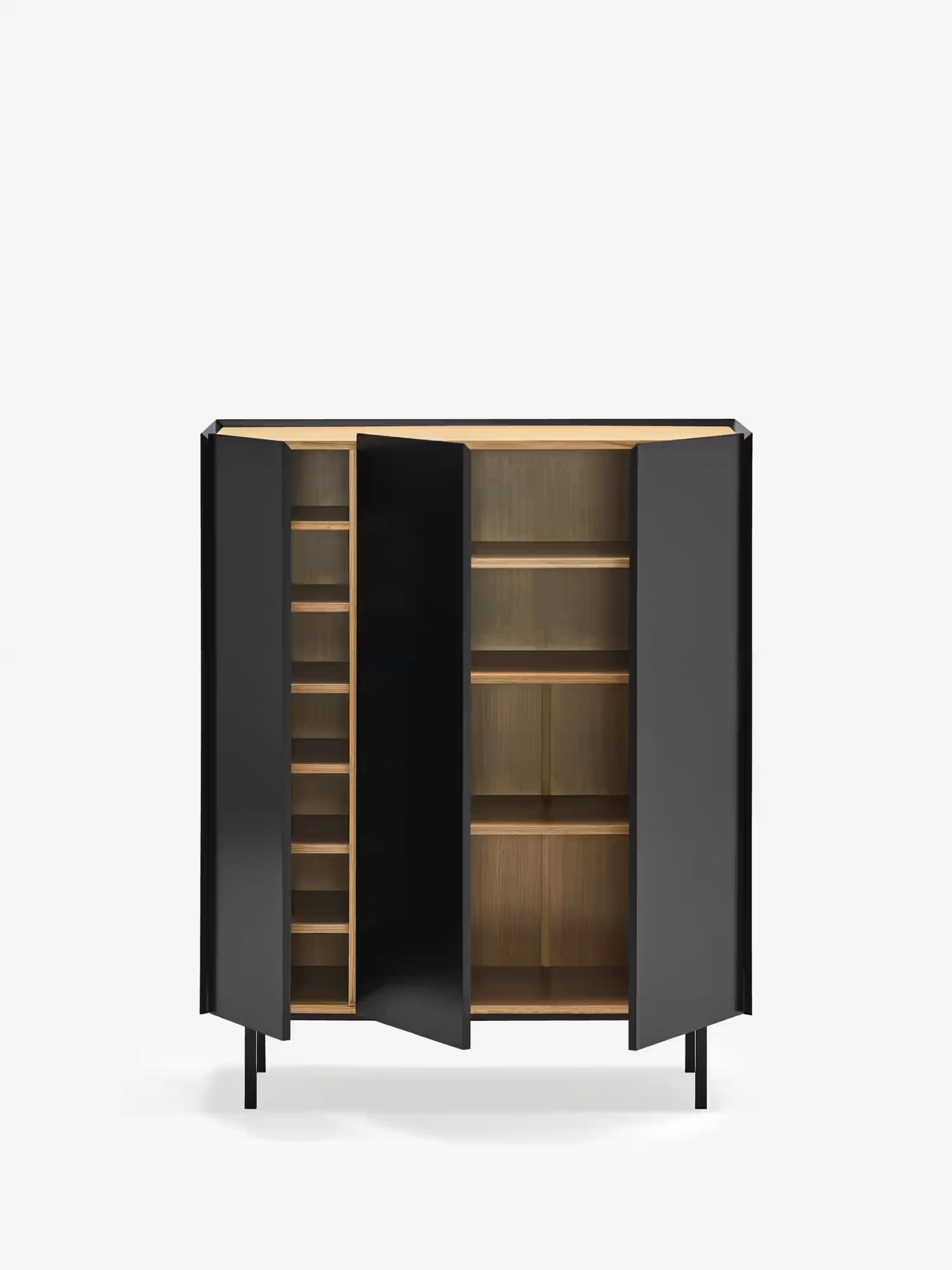 Arista aparador alto negro y madera de roble - 3 puertas y 10 compartimentos para botellas 95 x 120 cm