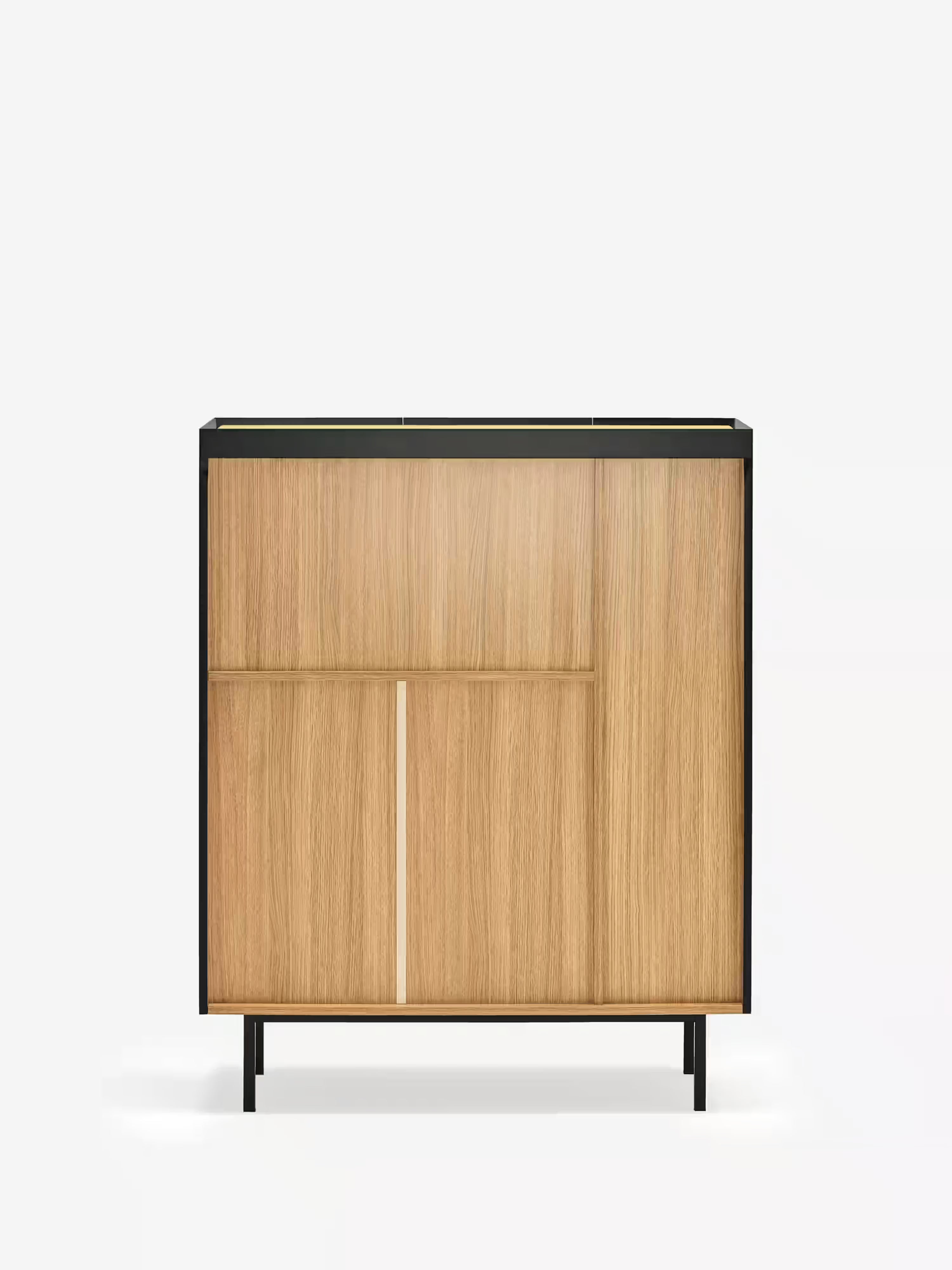 Arista aparador alto negro y madera de roble - 3 puertas y 10 compartimentos para botellas 95 x 120 cm