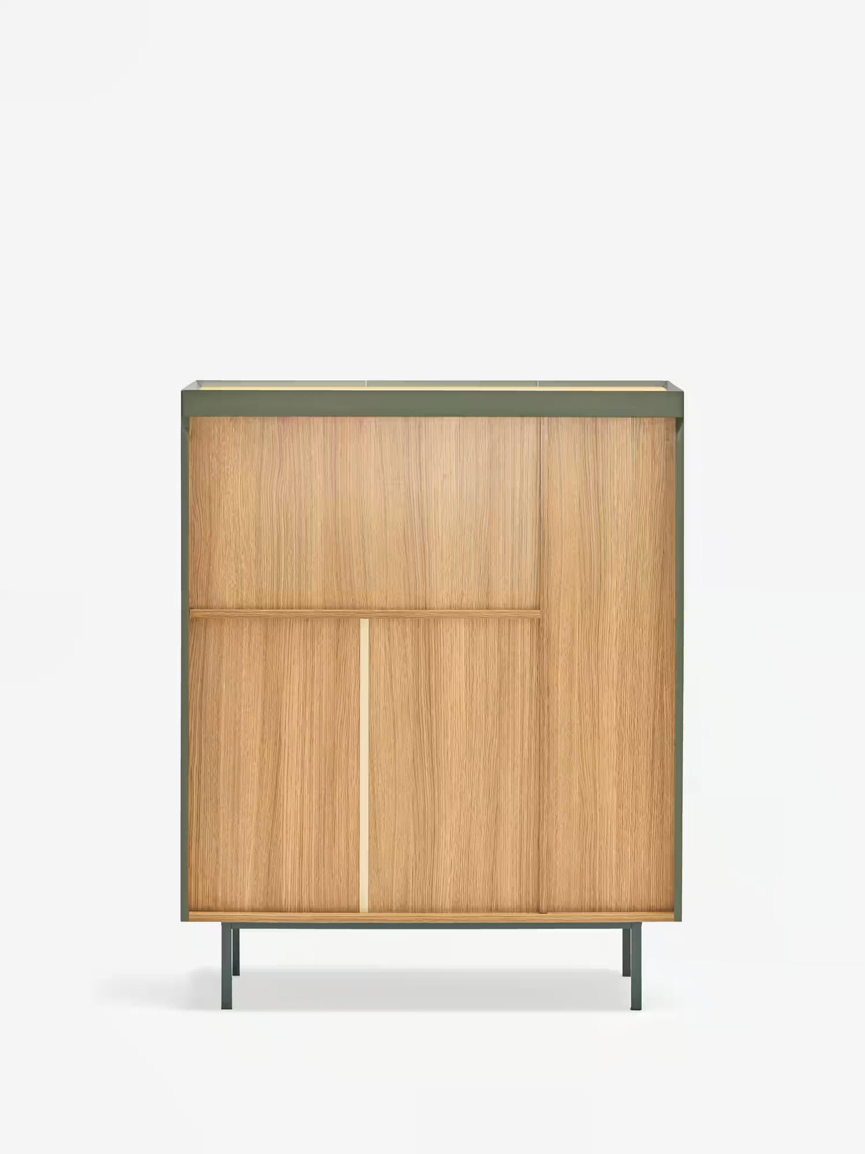 Arista aparador alto verde y roble claro - 3 puertas y 10 compartimentos para botellas 95 x 120 cm