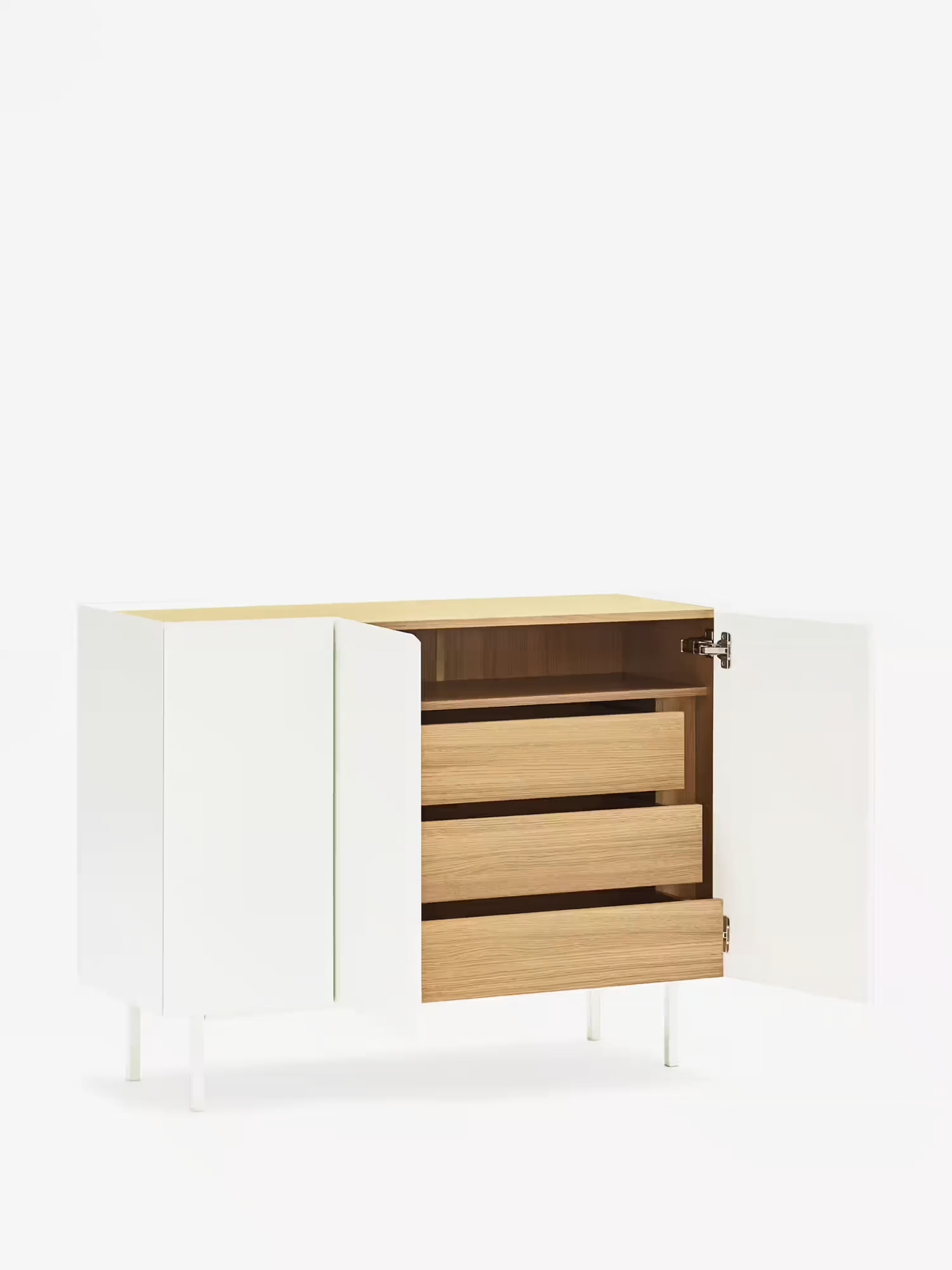 Arista aparador blanco y roble claro - aparador moderno de 3 puertas 110 x 85 cm