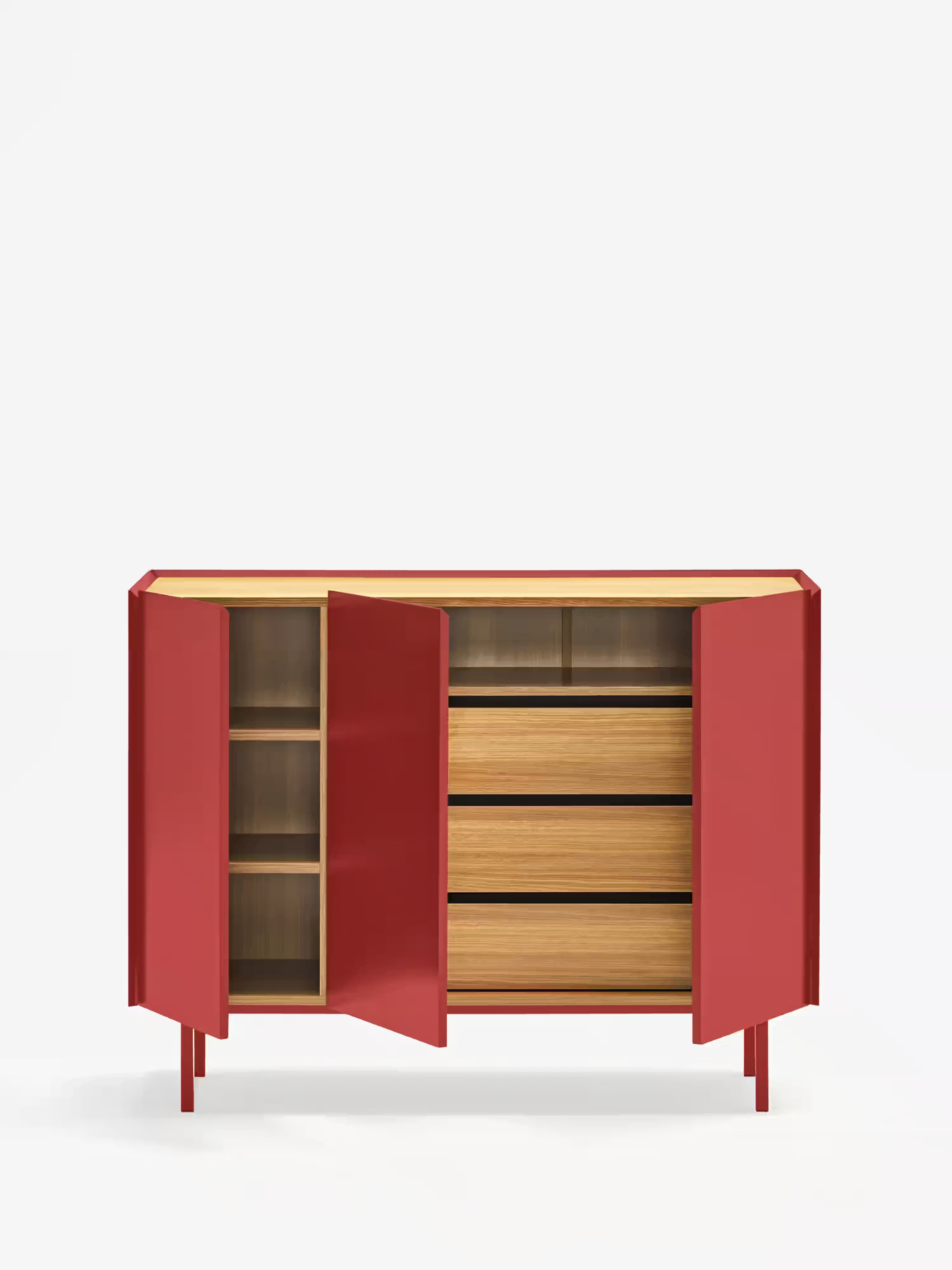 Arista aparador burdeos y roble claro - aparador moderno de 3 puertas 110 x 85 cm