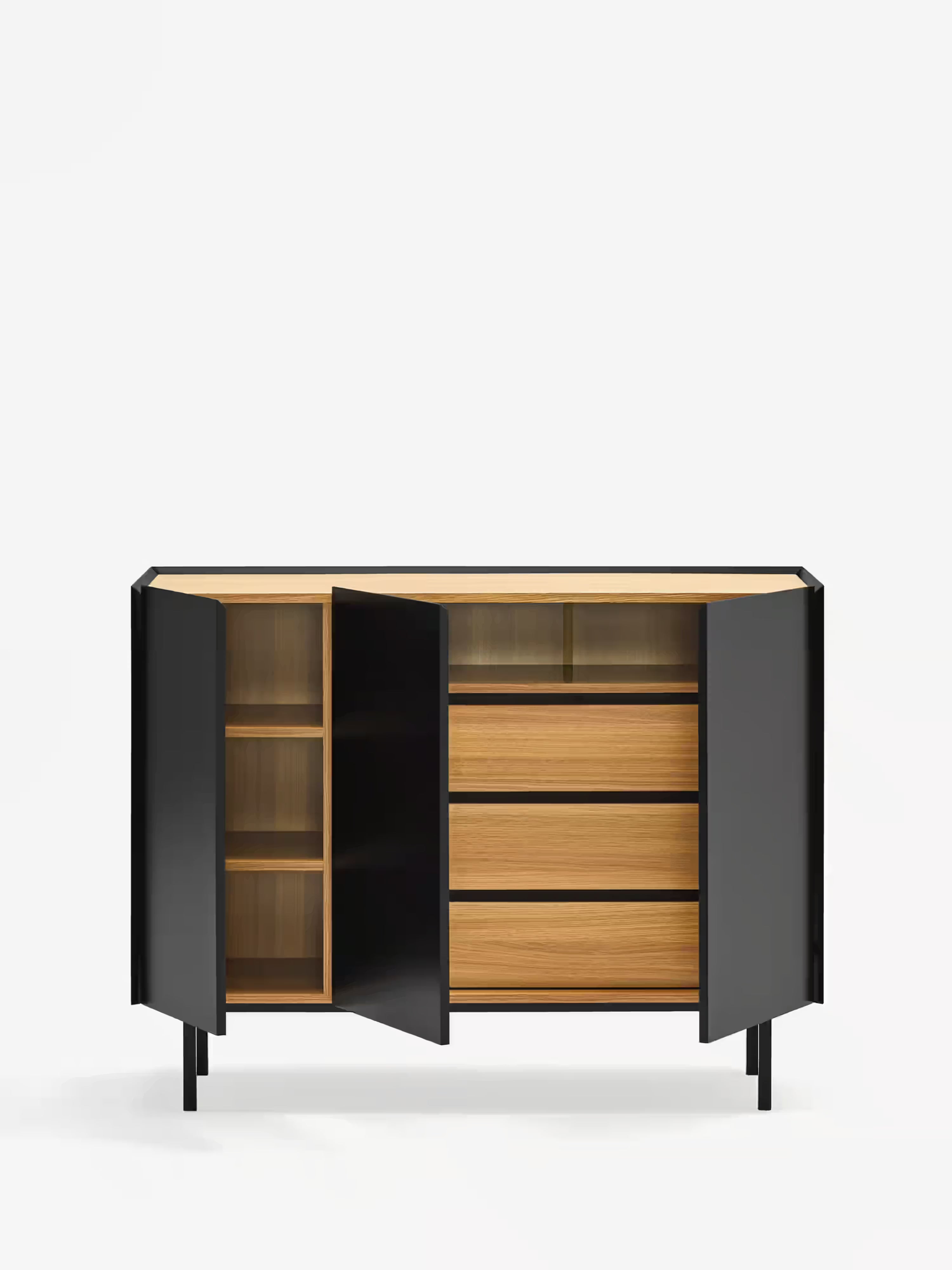 Arista buffet noir et chêne clair - buffet moderne 3 portes 110 x 85 cm