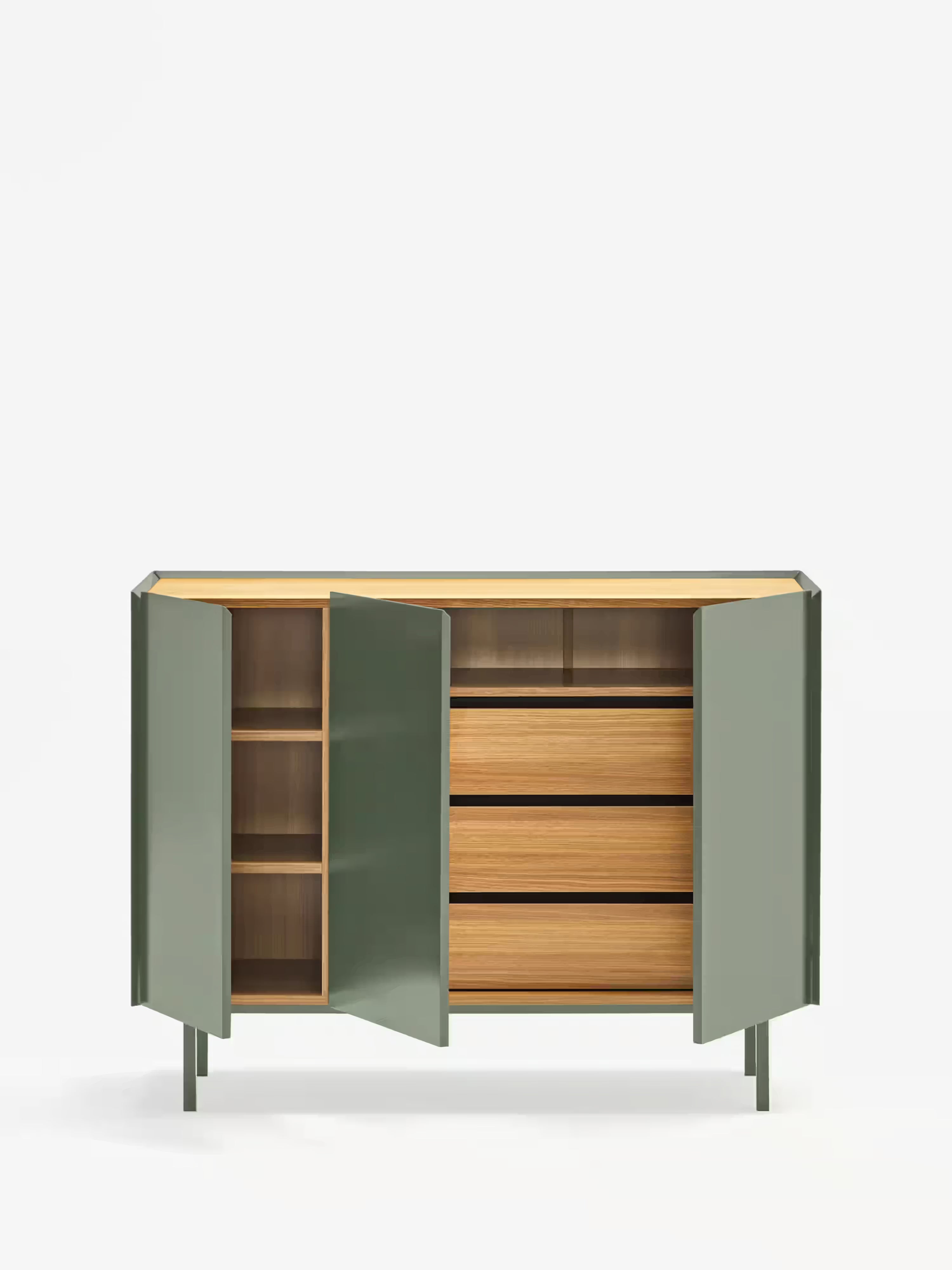 Arista aparador verde y roble claro - aparador moderno de 3 puertas 110 x 85 cm