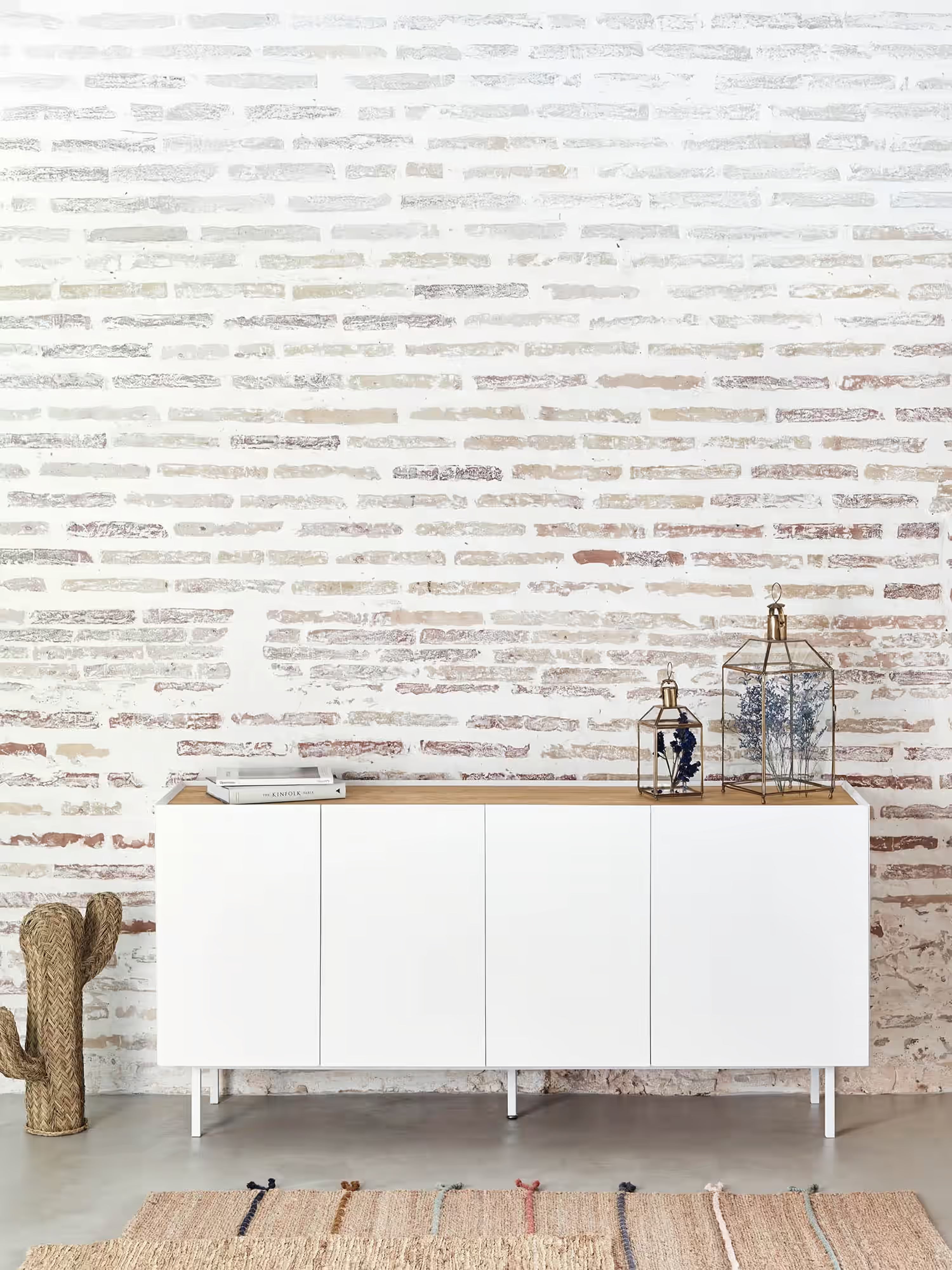Arista aparador bajo blanco y roble claro - aparador moderno de 4 puertas 165 x 78 cm