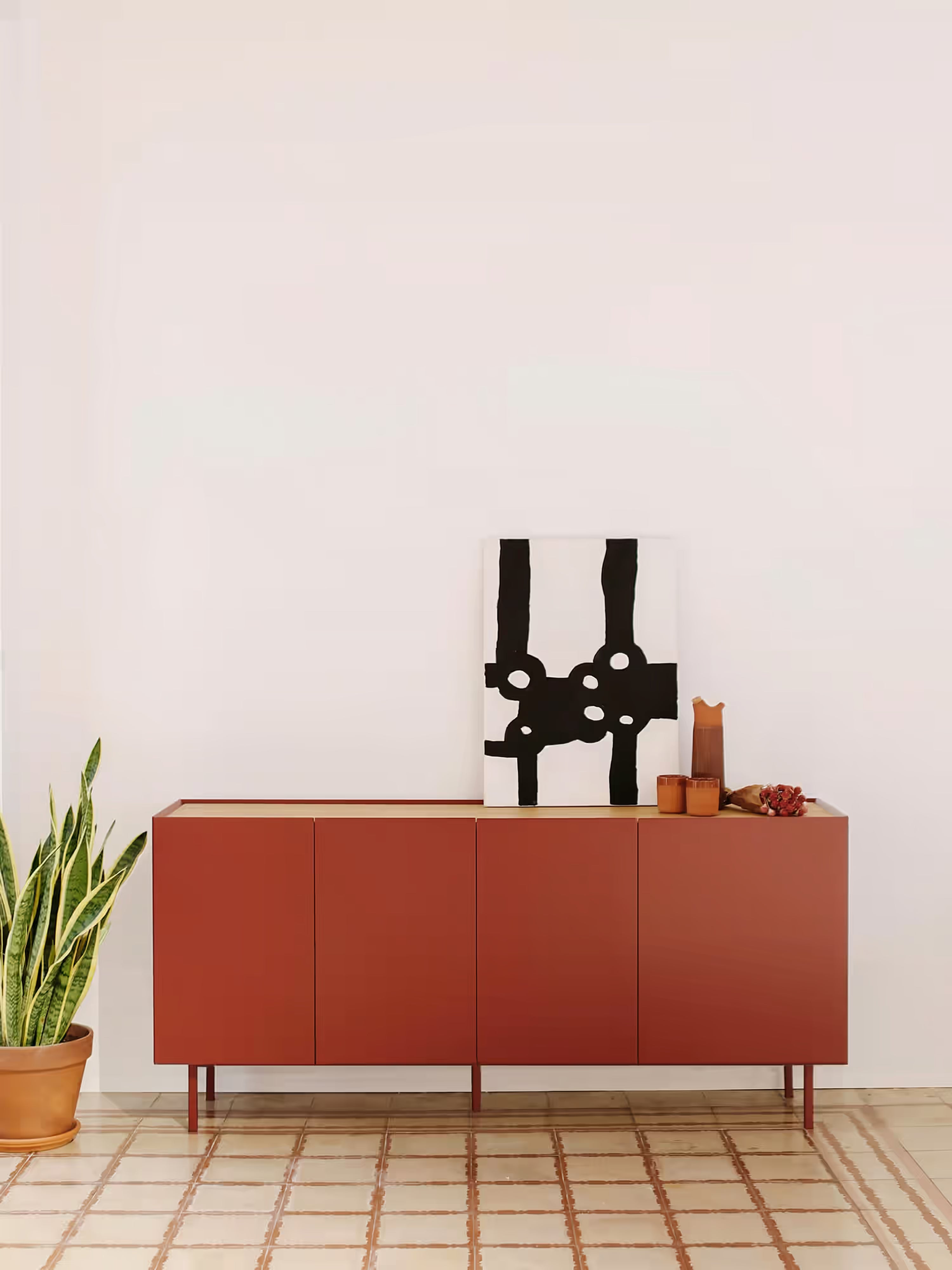 Arista aparador bajo burdeos y roble claro - aparador moderno de 4 puertas 165 x 78 cm