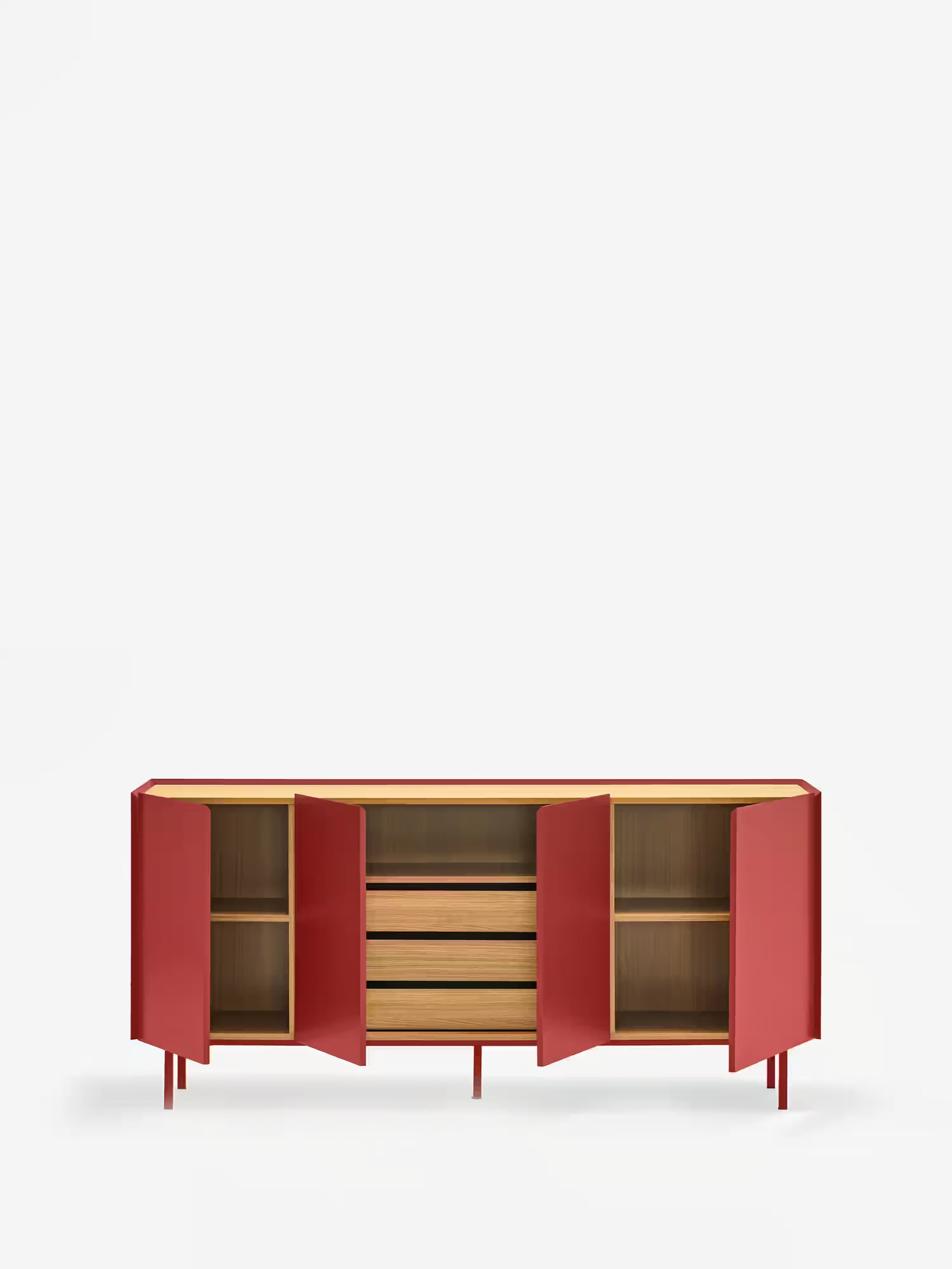 Arista aparador bajo burdeos y roble claro - aparador moderno de 4 puertas 165 x 78 cm