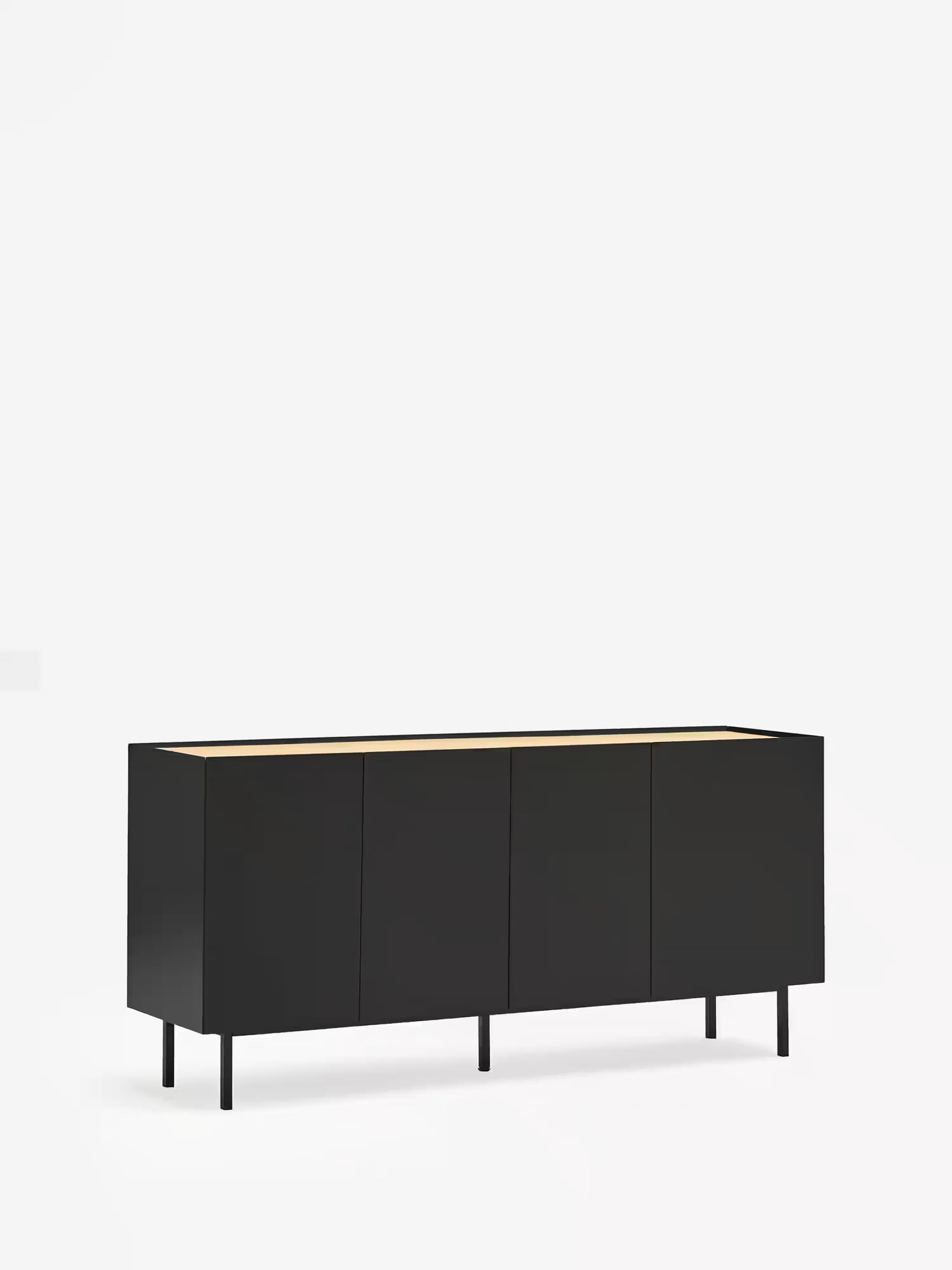 Arista low sideboard in black and light oak - modern 4-door cabinet 165 x 78 cm