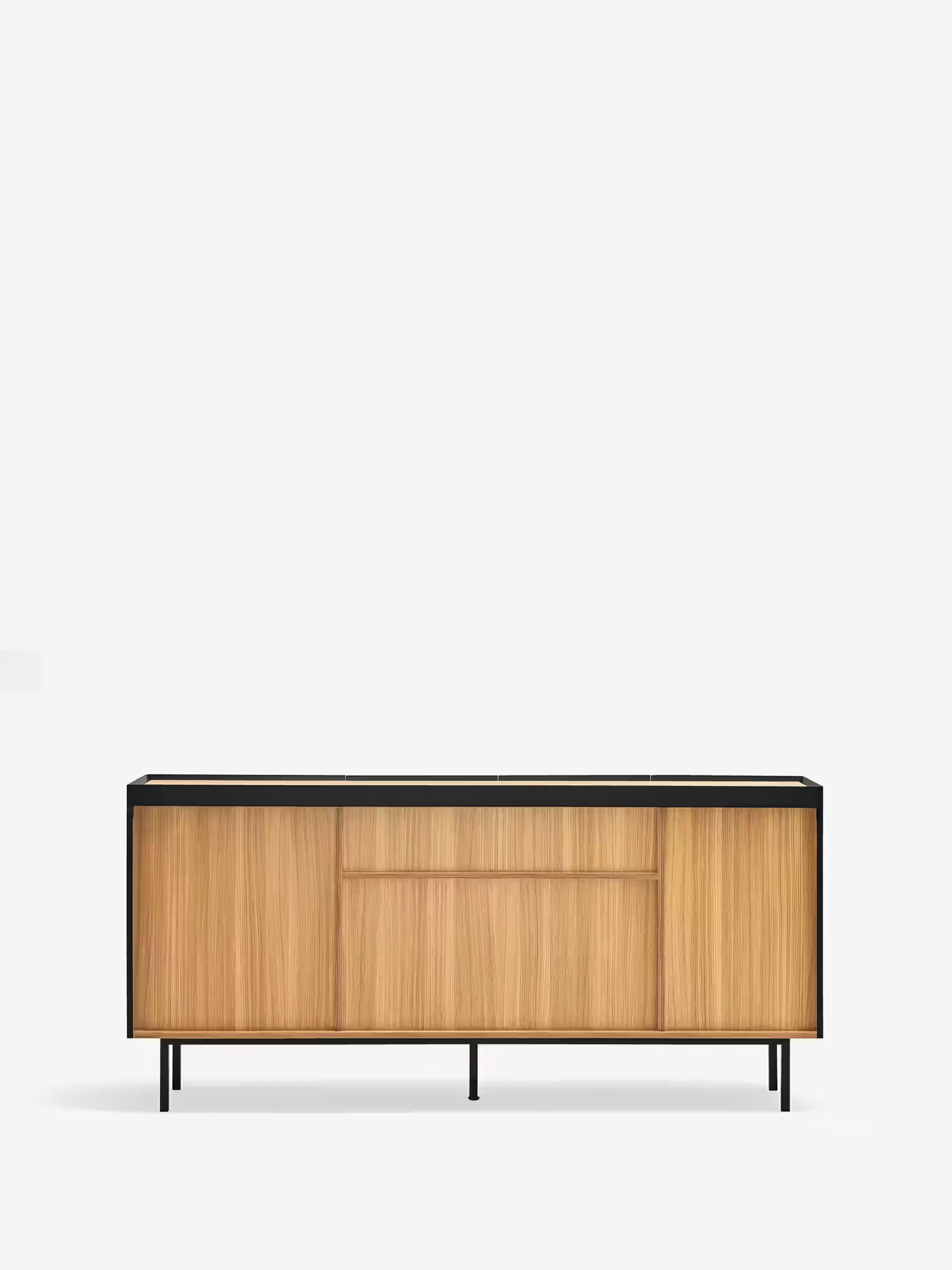 Arista low sideboard in black and light oak - modern 4-door cabinet 165 x 78 cm