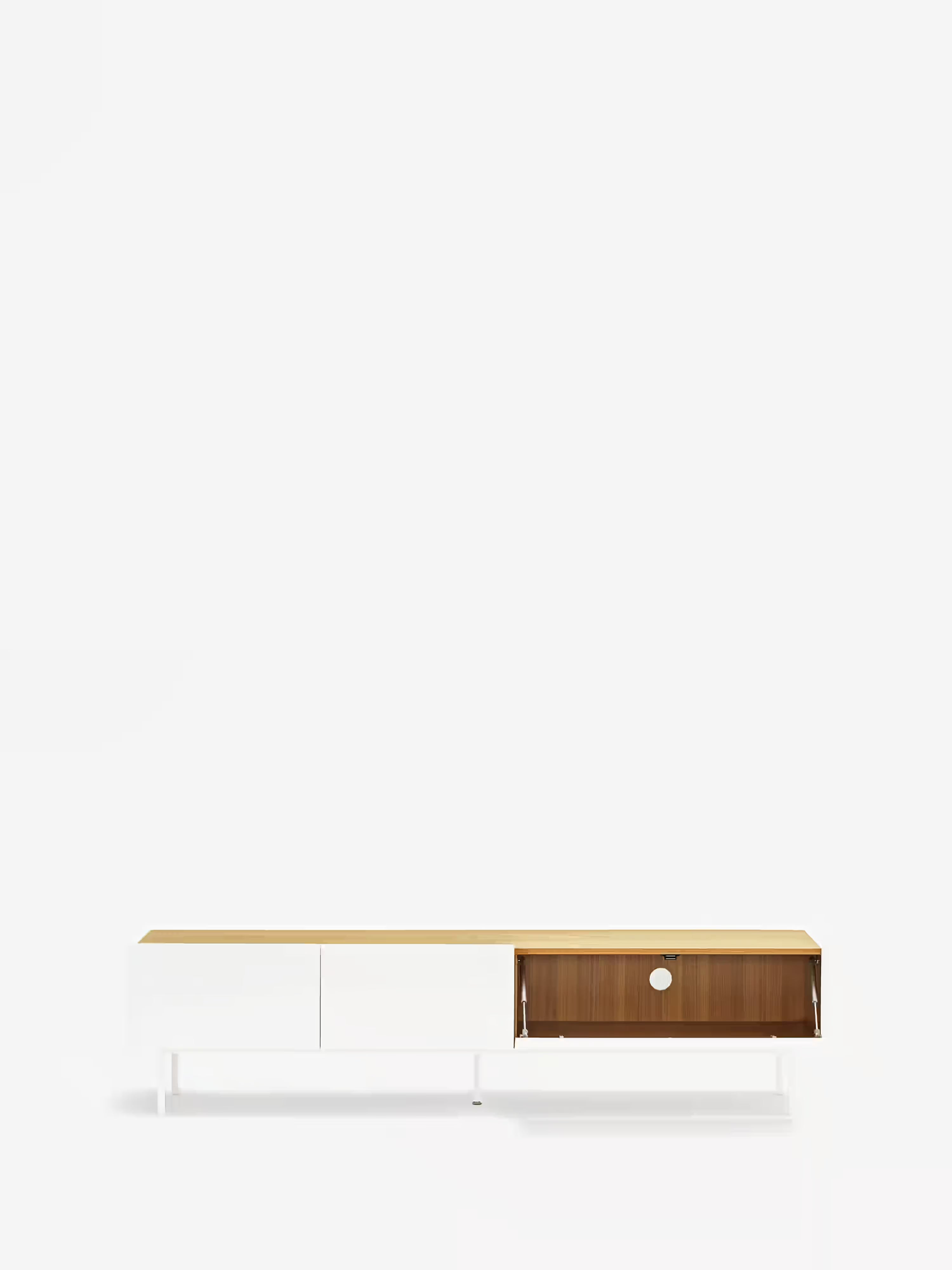 Arista mueble TV en MDF lacado blanco y roble claro | Diseño moderno 180 x 45 cm