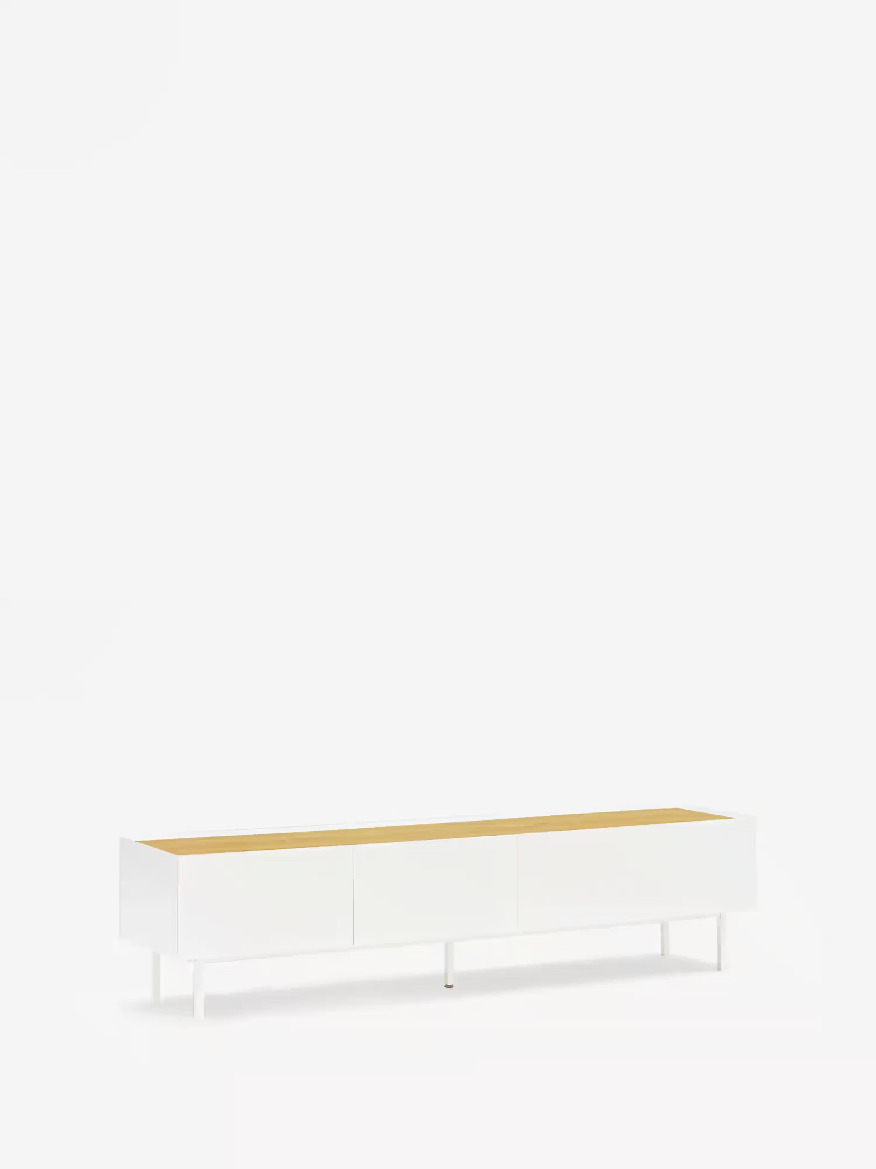 Arista mueble TV en MDF lacado blanco y roble claro | Diseño moderno 180 x 45 cm