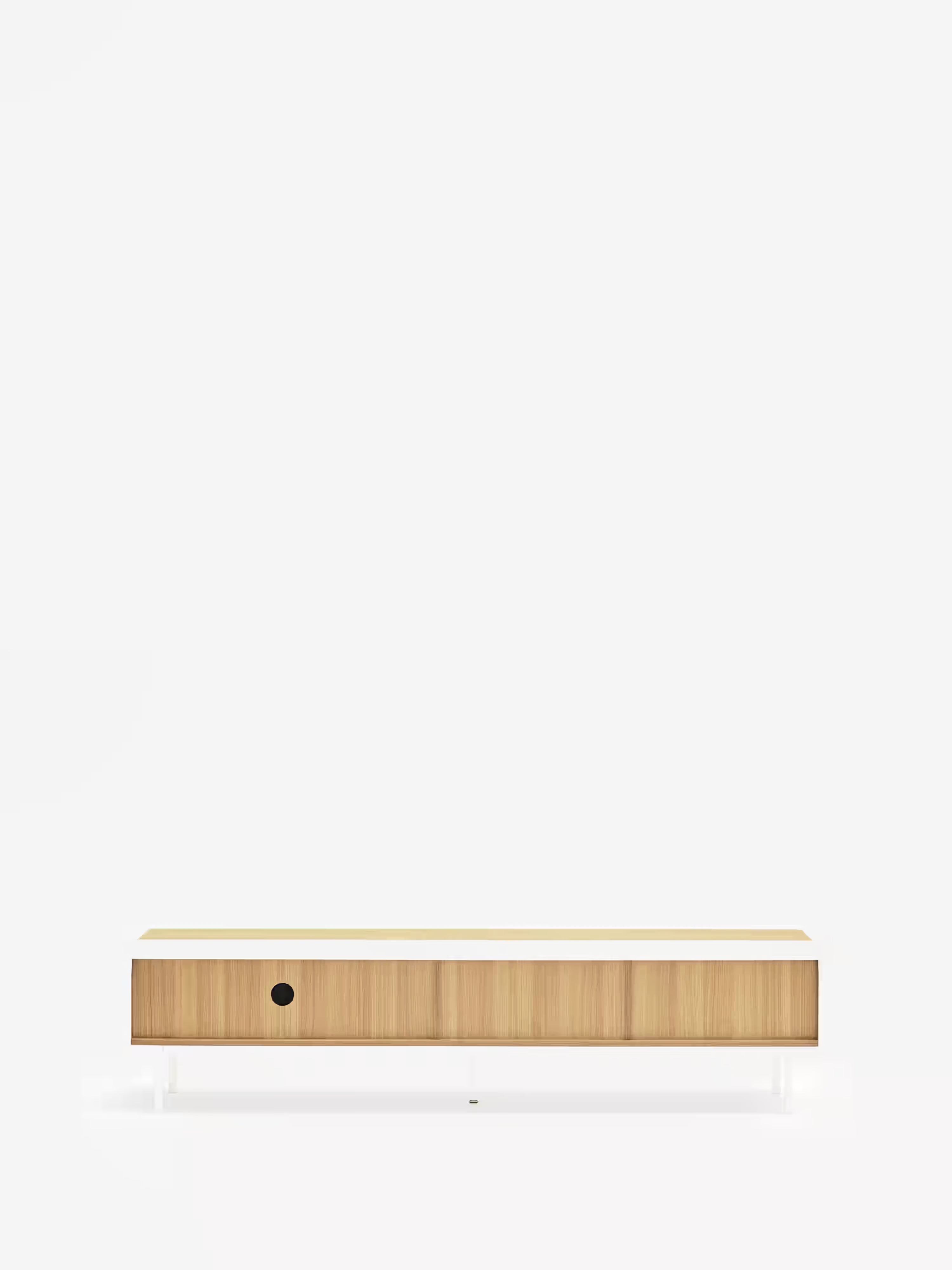 Arista mueble TV en MDF lacado blanco y roble claro | Diseño moderno 180 x 45 cm