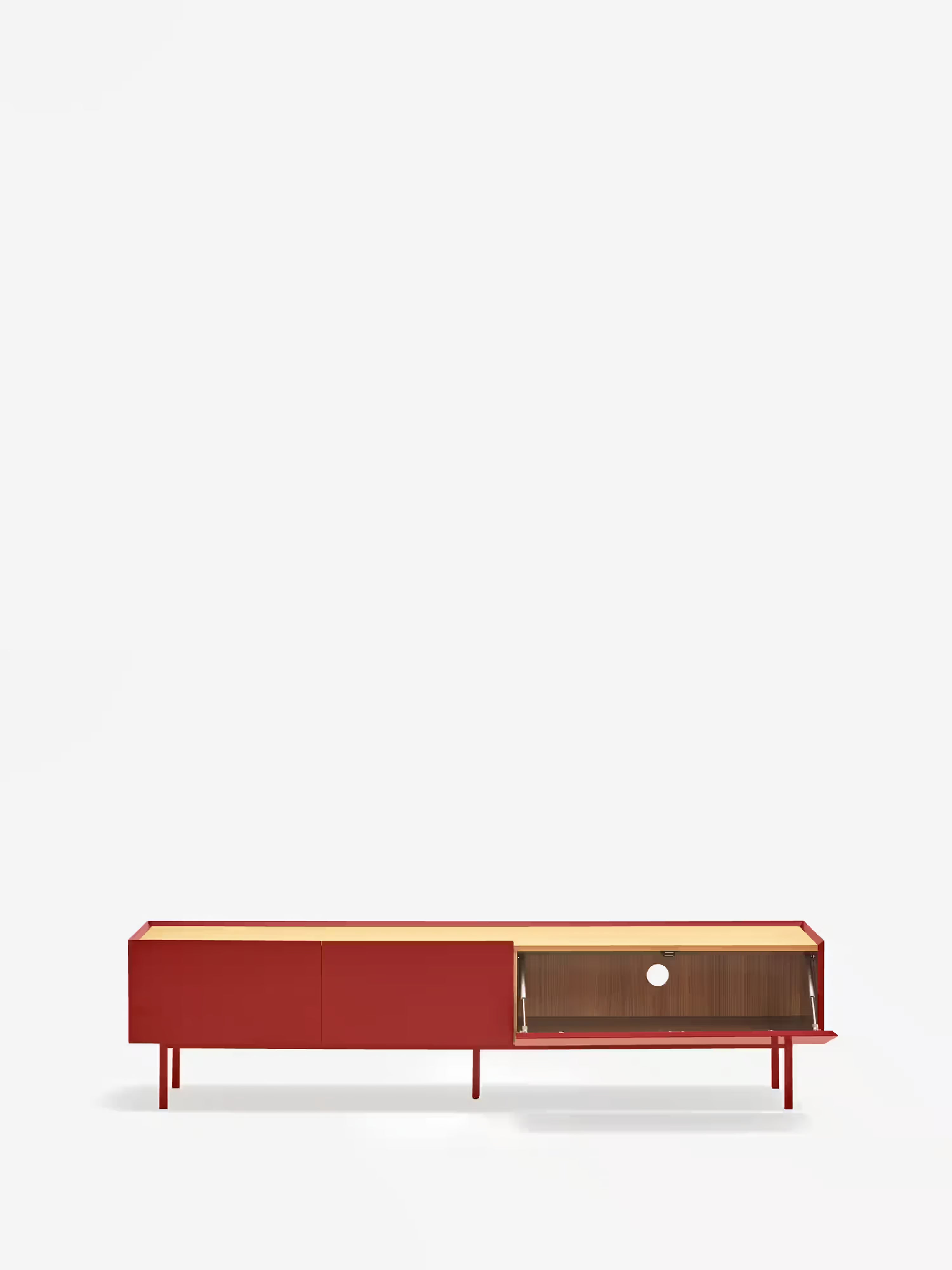 Arista TV unit in burgundy lacquered MDF and light oak | Modern design 180 x 45 cm