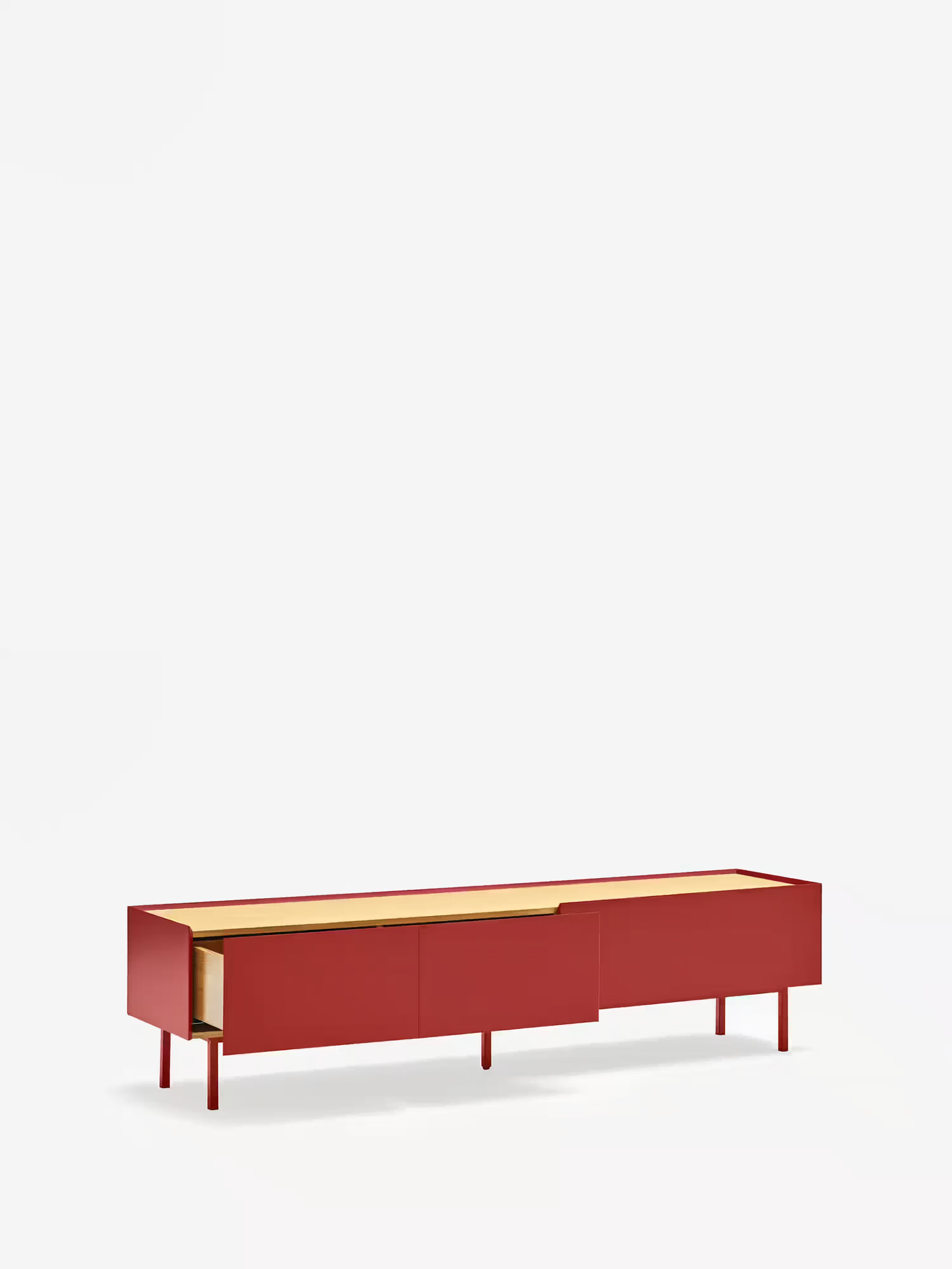 Arista TV unit in burgundy lacquered MDF and light oak | Modern design 180 x 45 cm