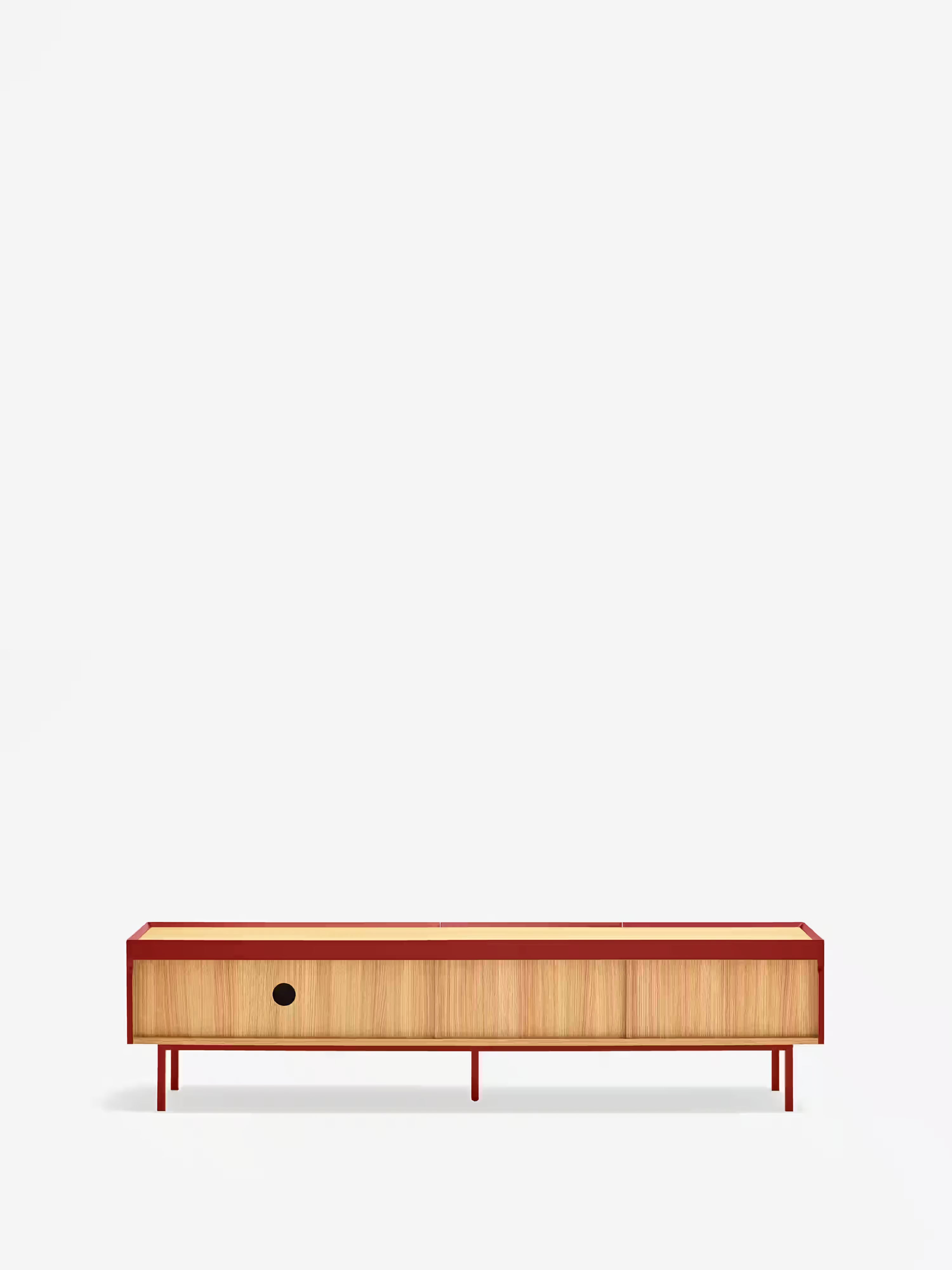 Arista TV unit in burgundy lacquered MDF and light oak | Modern design 180 x 45 cm