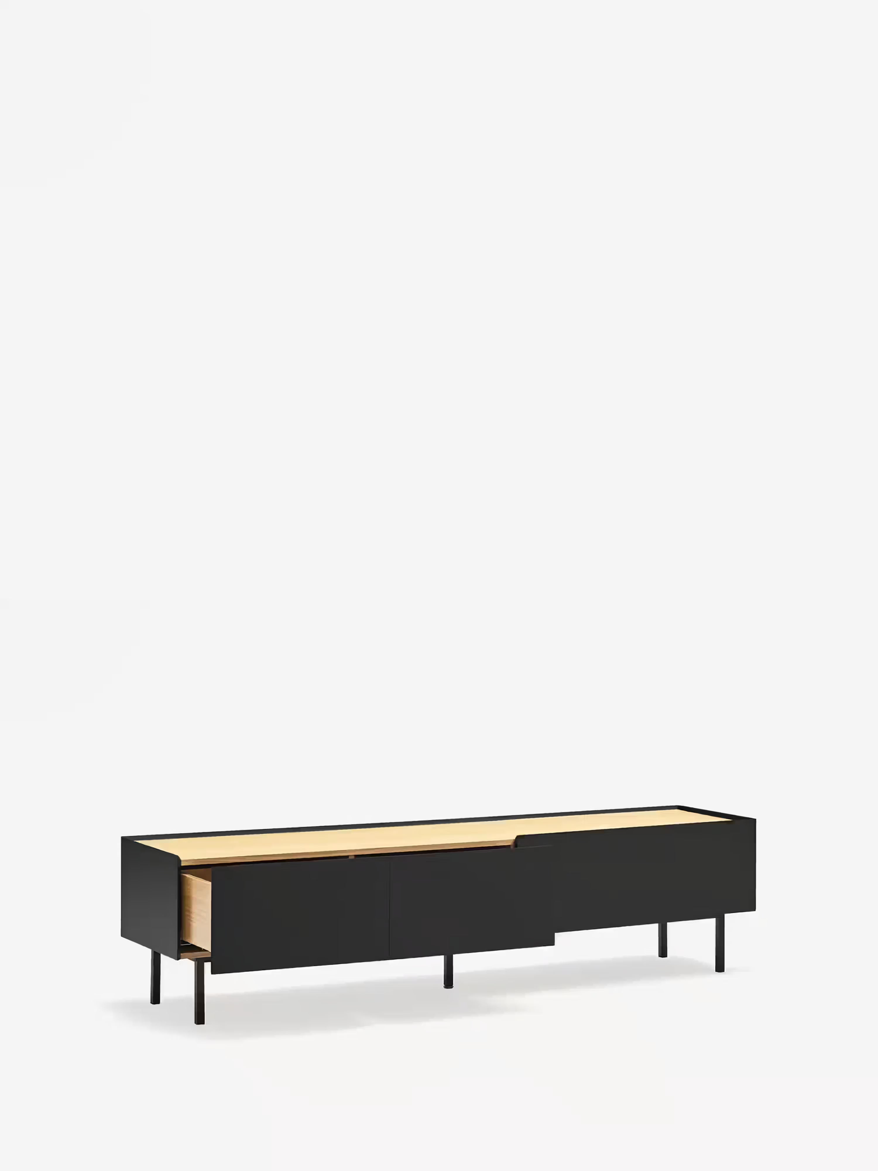 Arista TV unit in black lacquered MDF and light oak | Modern design 180 x 45 cm