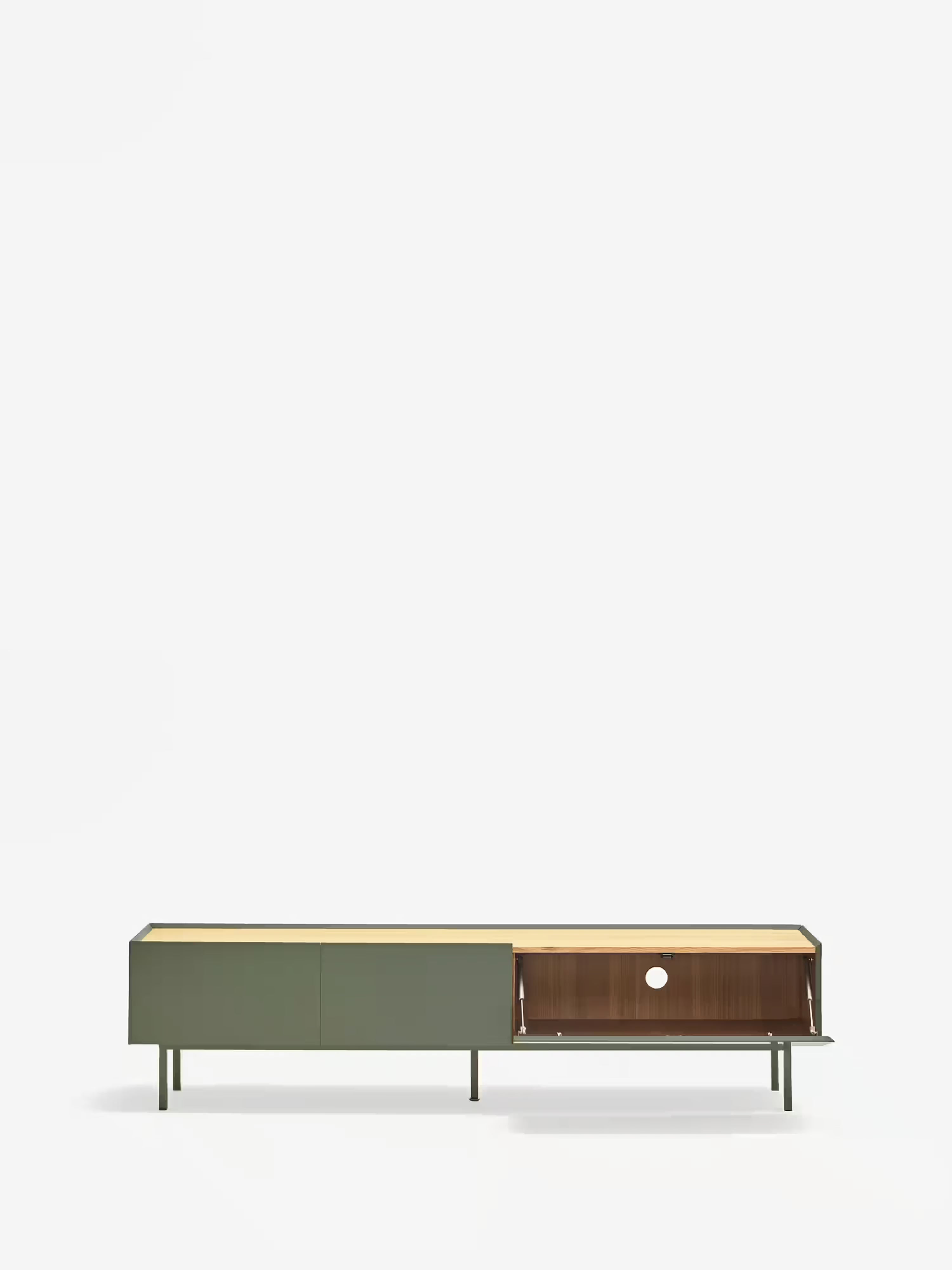 Arista TV unit in green lacquered MDF and light oak | Modern design 180 x 45 cm
