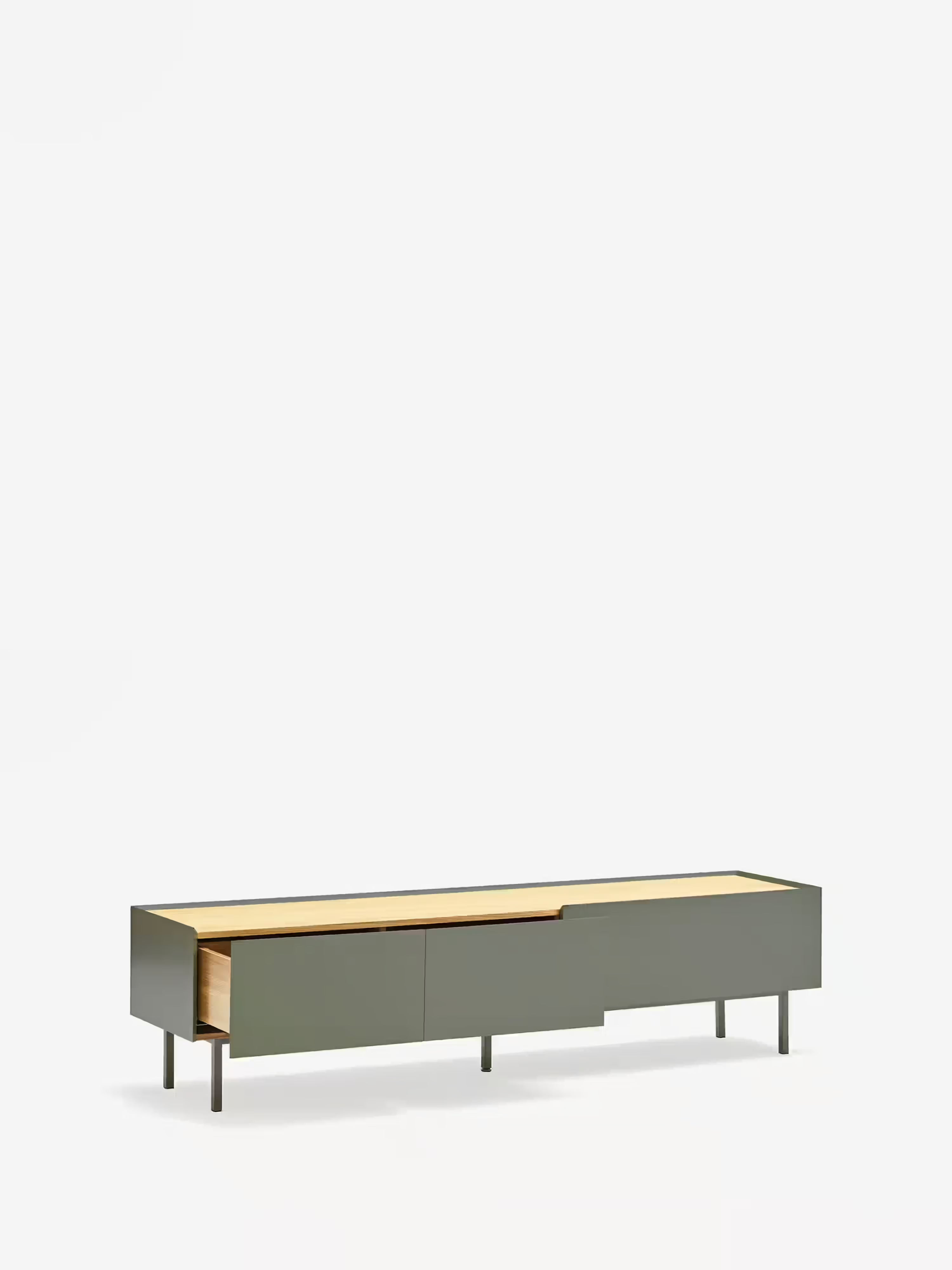 Arista TV unit in green lacquered MDF and light oak | Modern design 180 x 45 cm