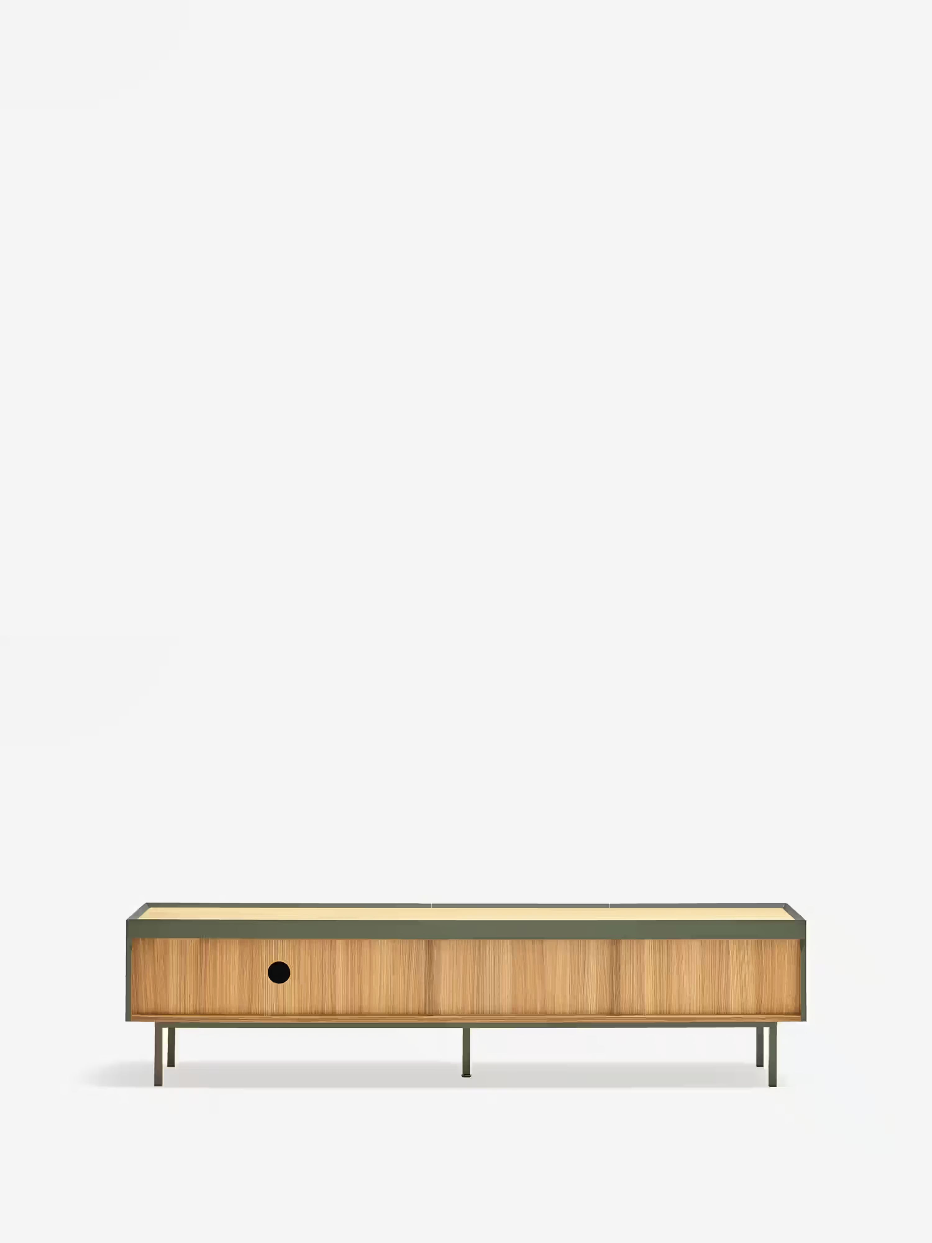 Arista TV unit in green lacquered MDF and light oak | Modern design 180 x 45 cm