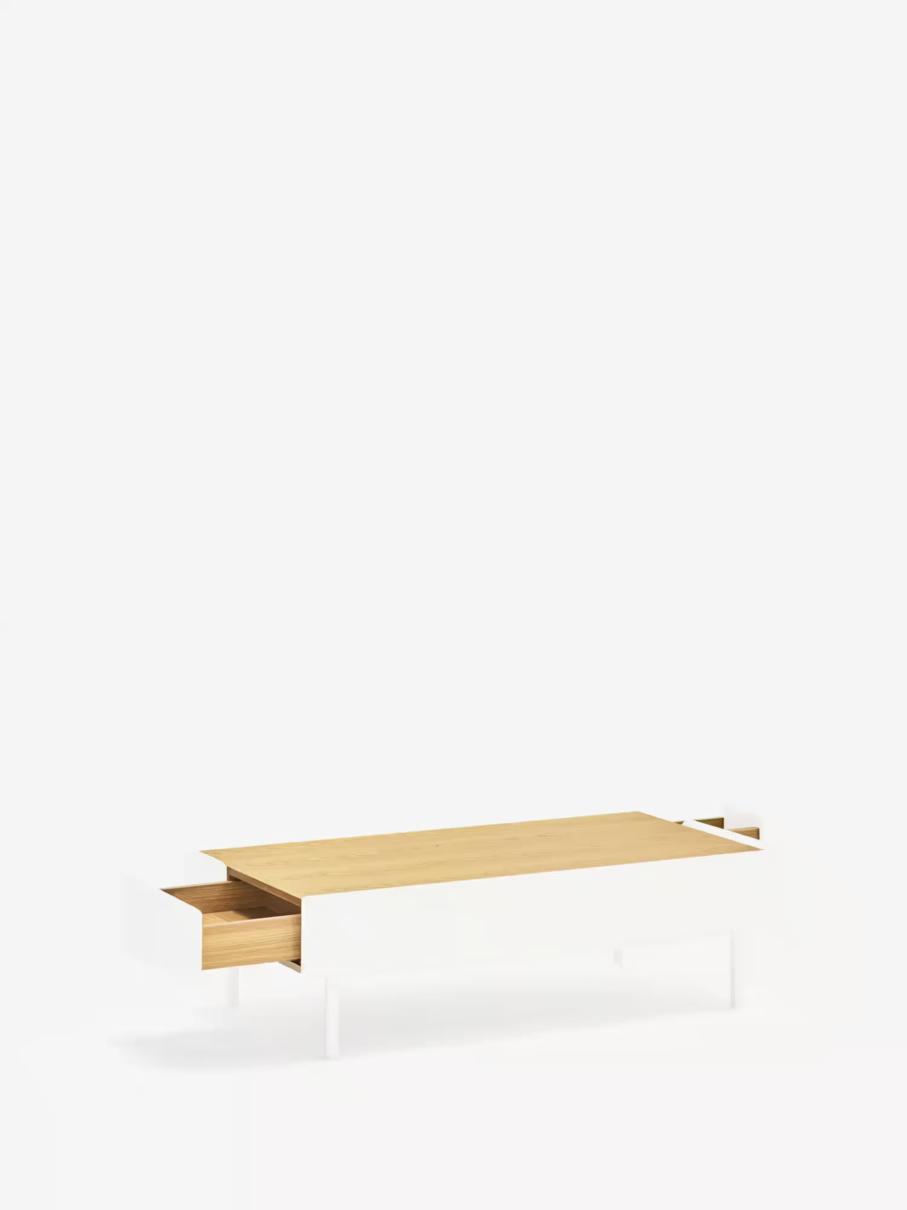 Arista Couchtisch mit 2 Schubladen in Weiß und Eichenplatte 110 x 34 cm