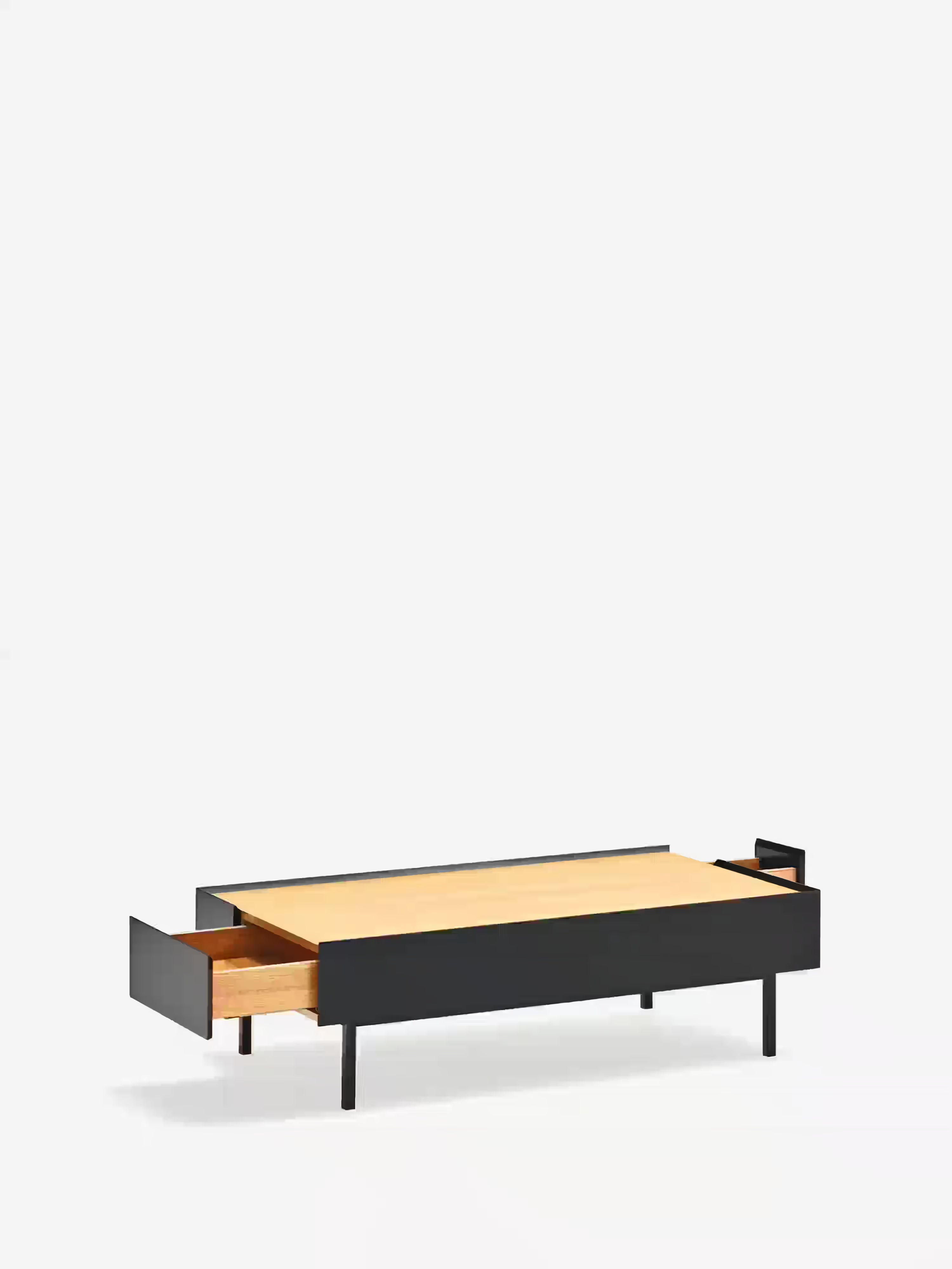 Arista Couchtisch mit 2 Schubladen in Schwarz und Eichenplatte 110 x 34 cm