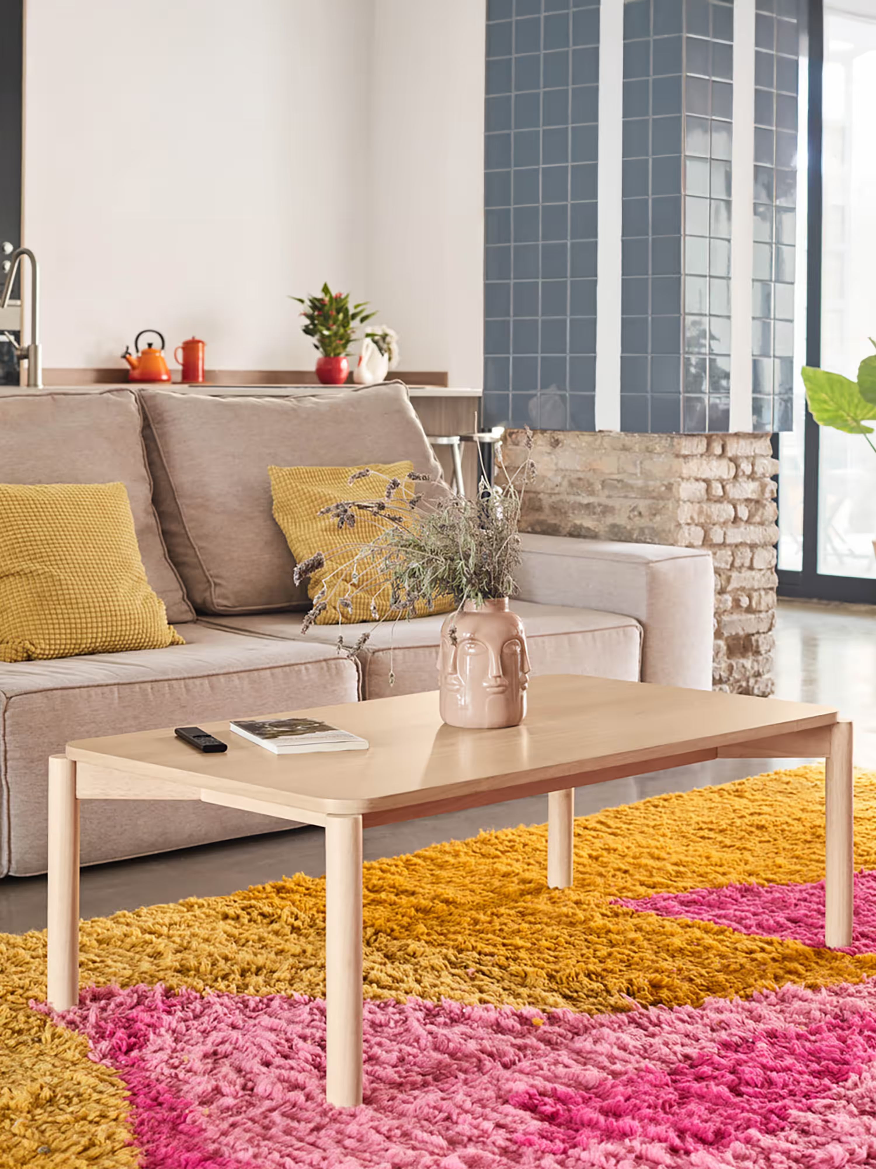 Atlas low coffee table in natural ash - modern design 110 x 40 cm