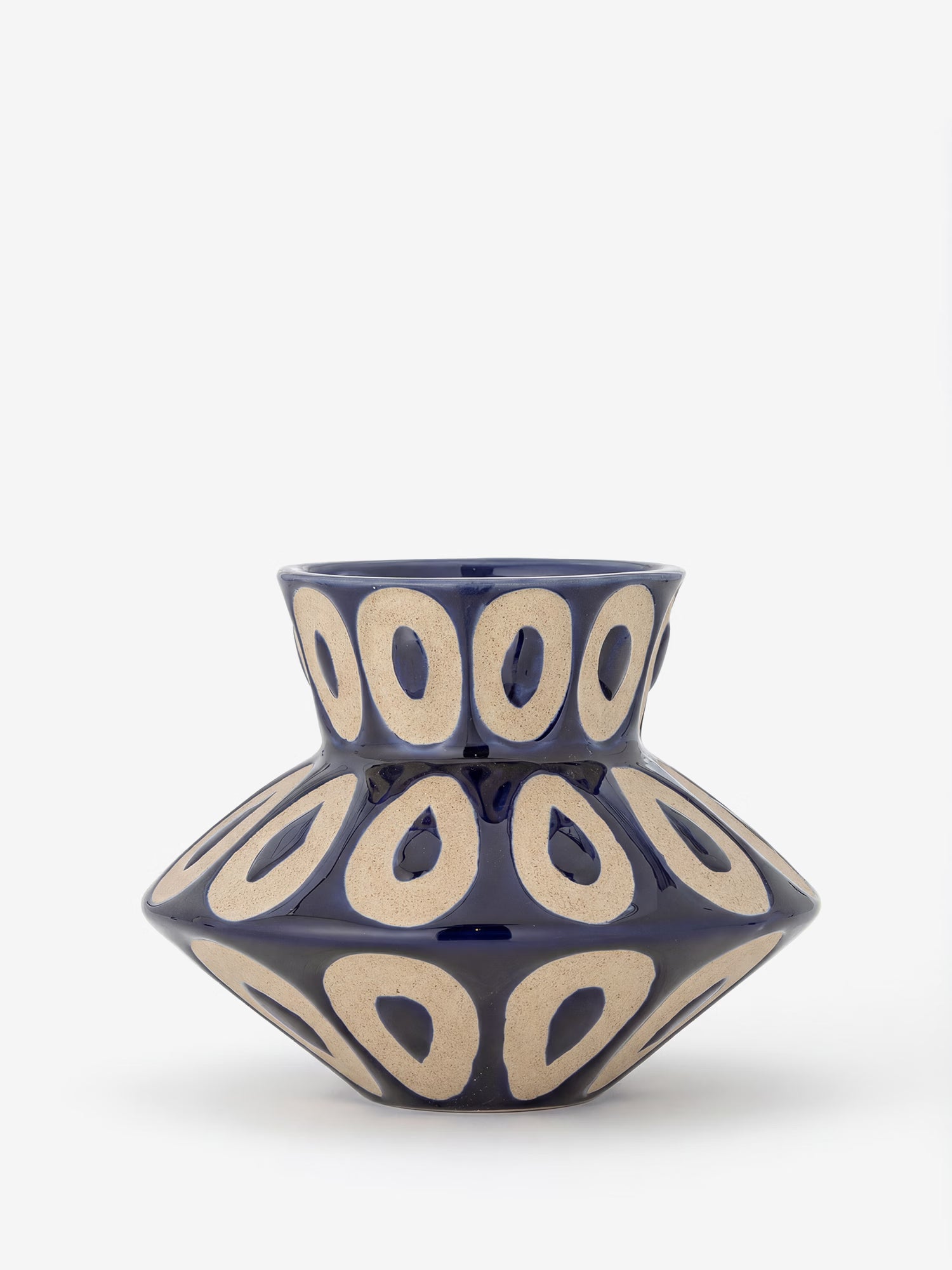 Bashir jarrón escultórico de gres azul con forma geométrica Ø16xH12 cm
