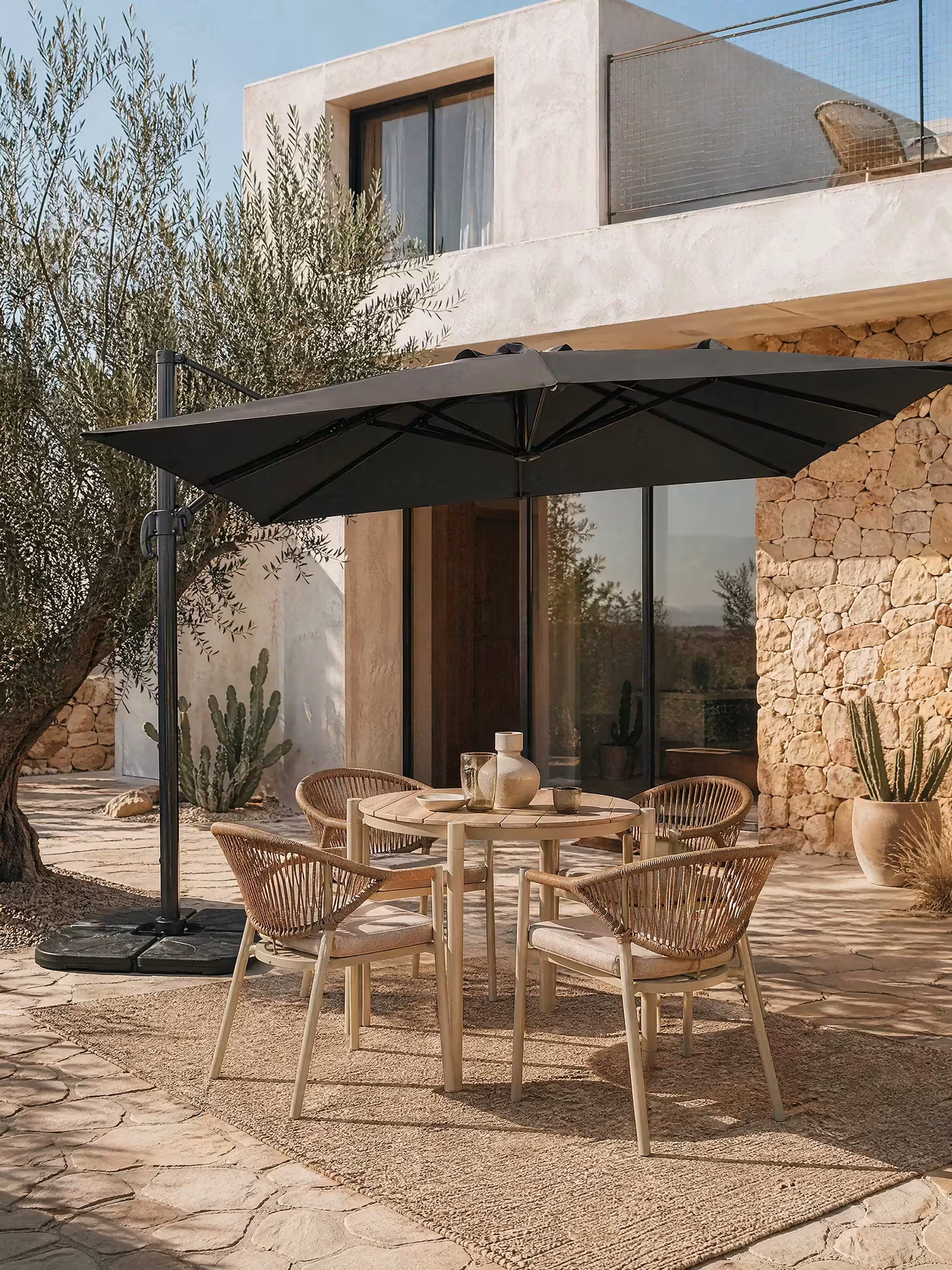 Base para sombrilla de jardín de brazo lateral - parasol 295x295 cm negro con base incluida