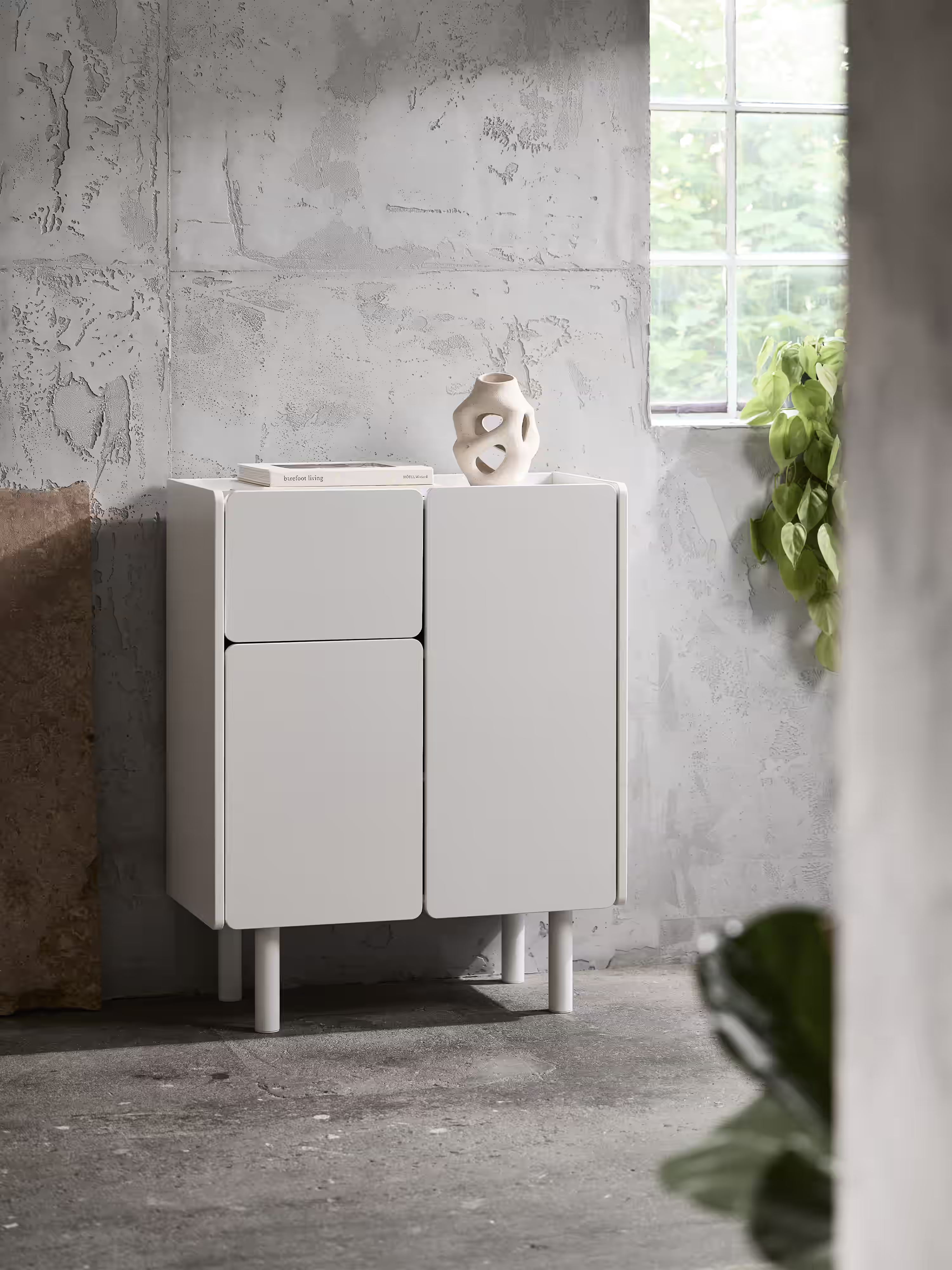 Bera crédence haute en MDF laqué blanc avec 3 portes et étagères réglables 80 x 100 cm