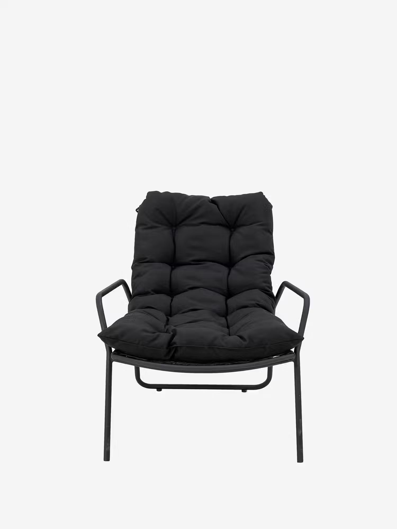 Boel Fauteuil relax d'extérieur avec repose-pieds en métal noir et corde tressée
