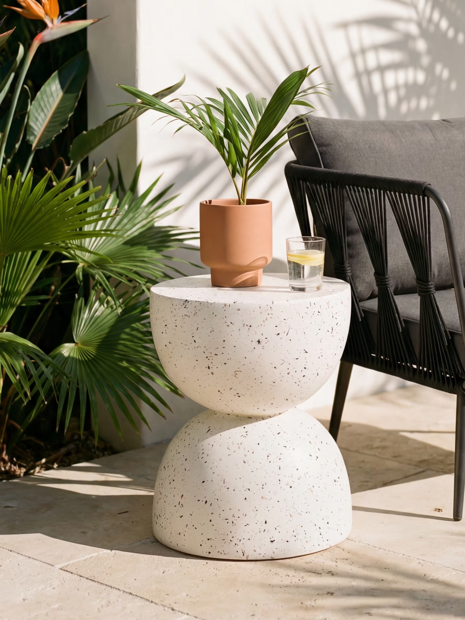 Bonita Fiberclay Side Table with Terrazzo Effect for Living Room and Outdoor Use
