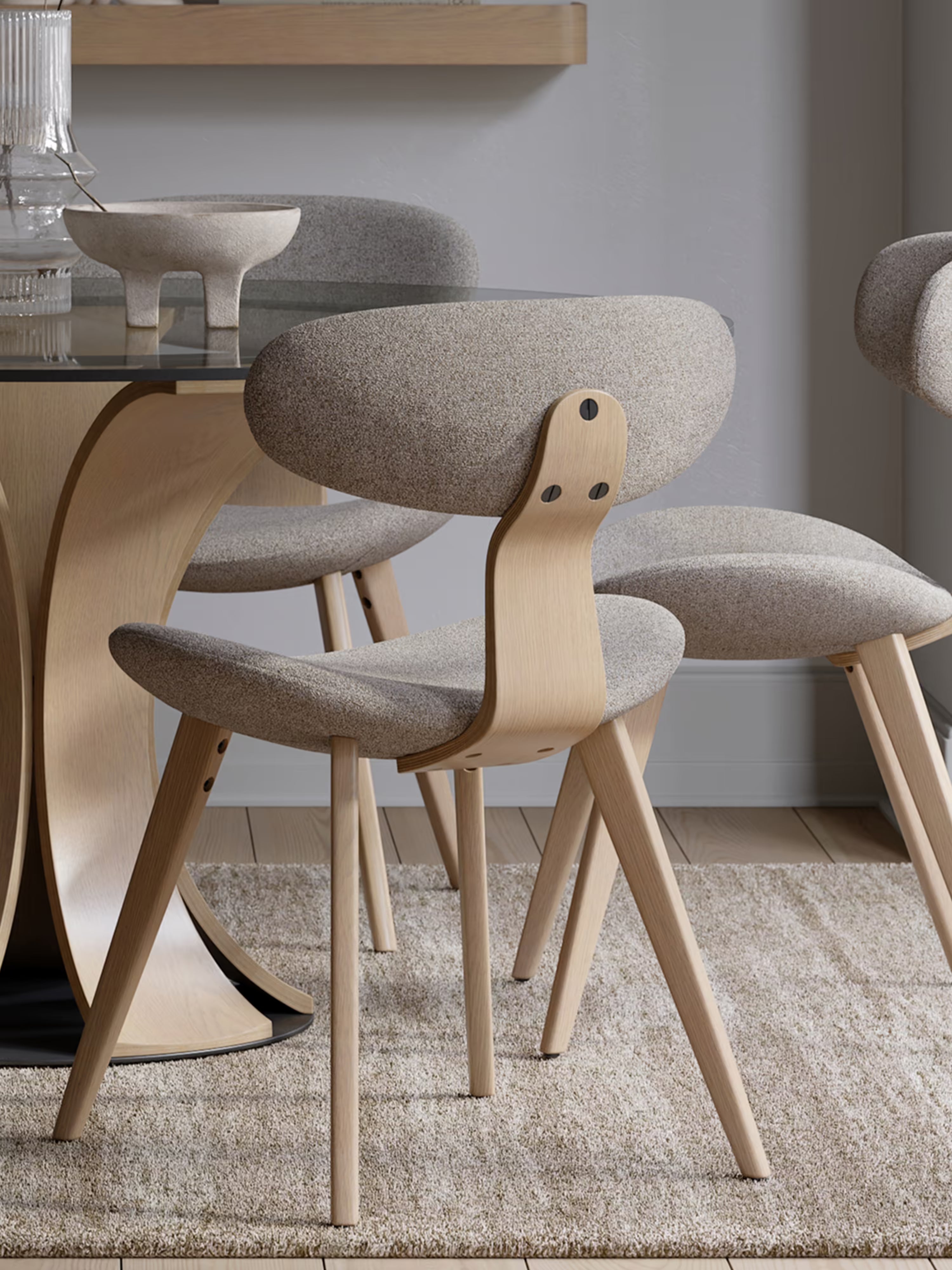 Buckle Chaise en bouclé avec pieds en bois massif - design scandinave futuriste