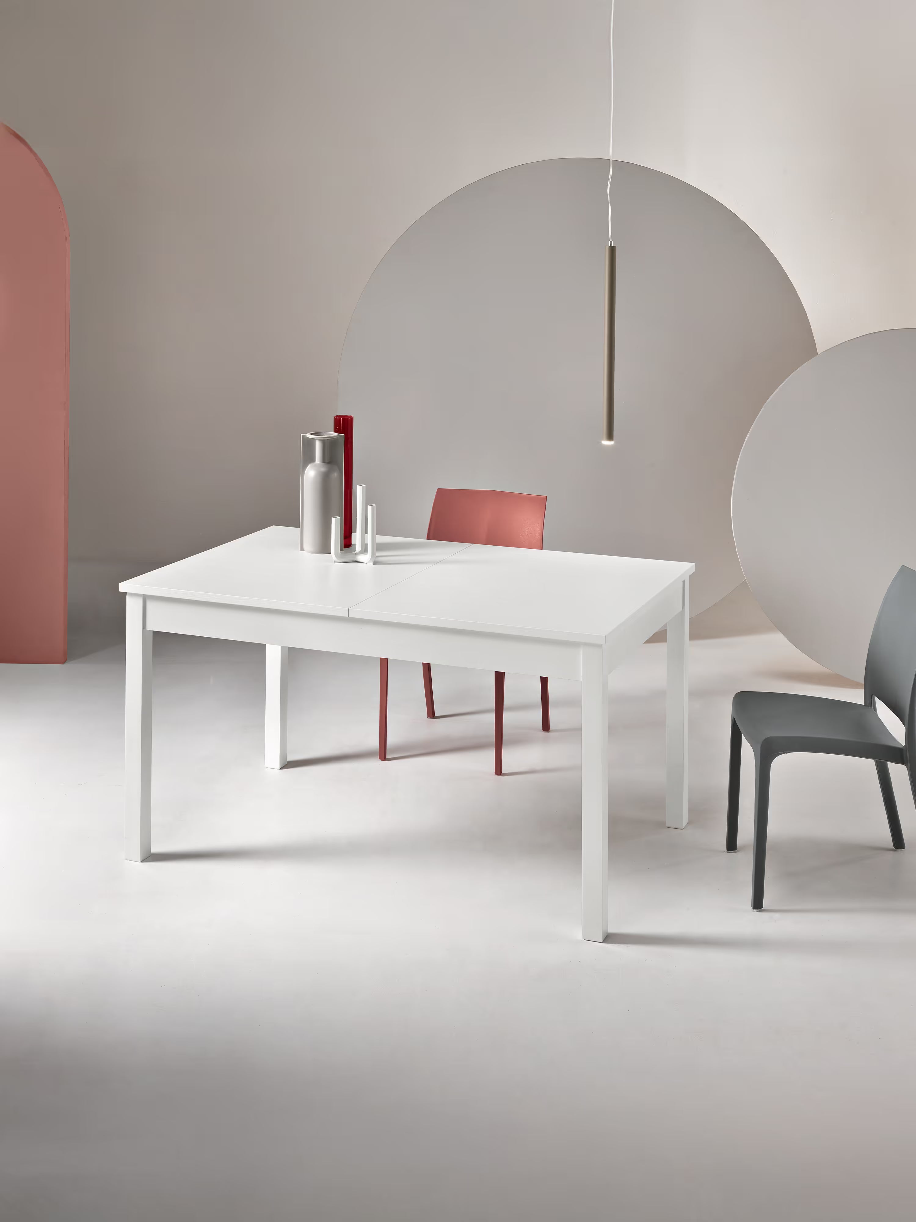 Caio Extendable table in white ash effect melamine – 140 (220) x 90 cm