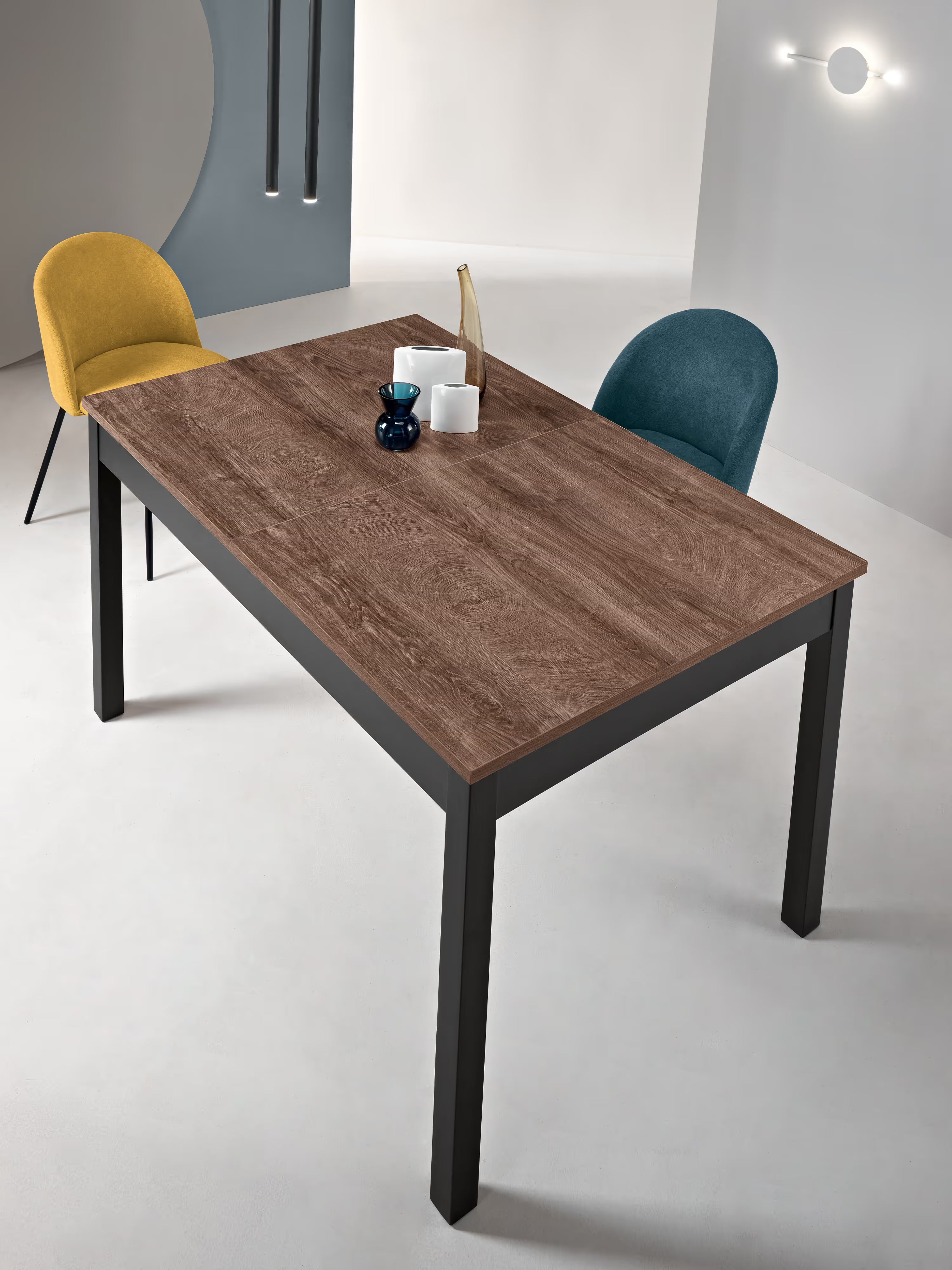 Caio Mesa extensible en madera melamínica efecto teca – 140 (220) x 90 cm