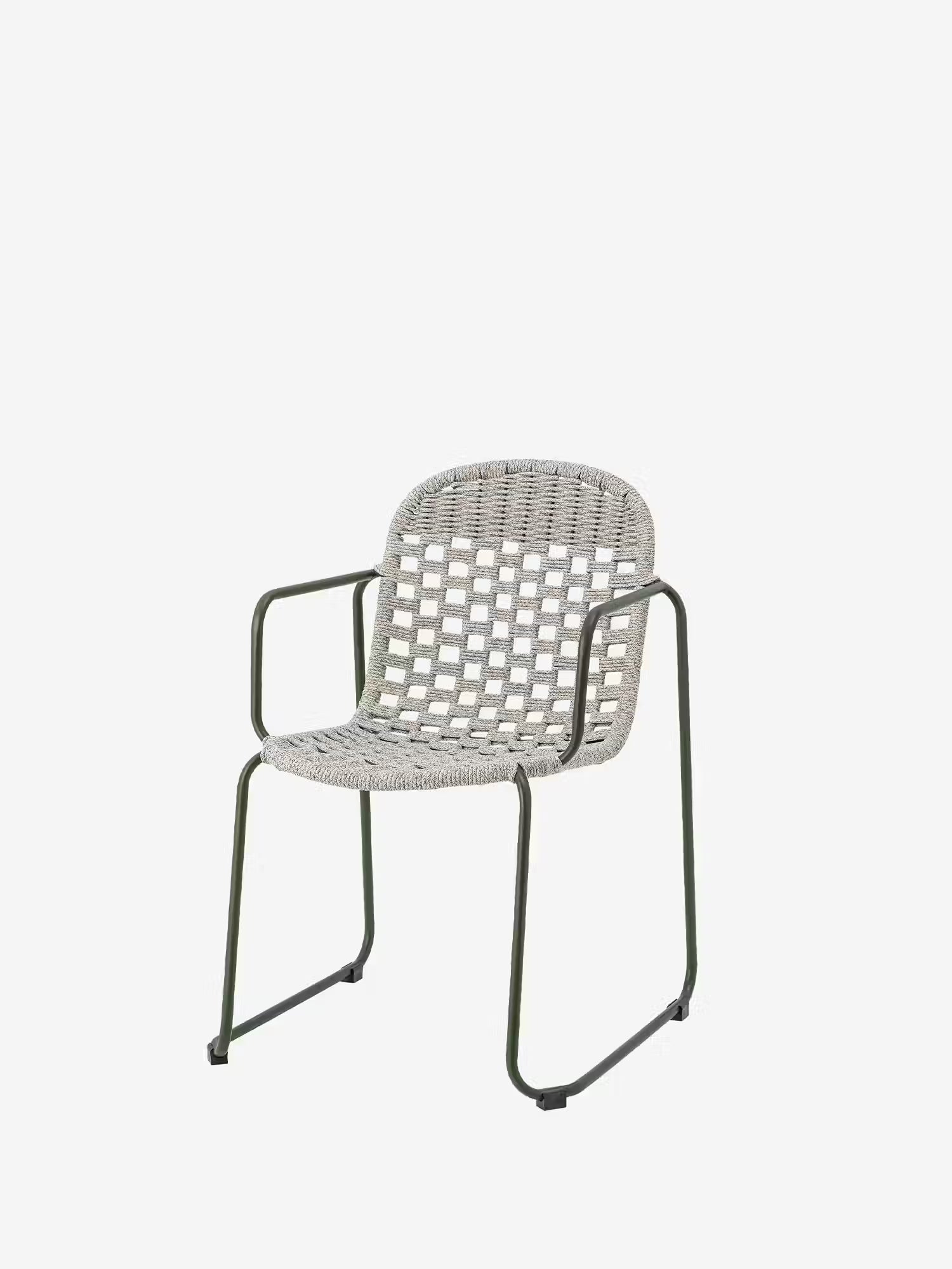 Calana Silla de exterior apilable en metal verde con asiento trenzado gris