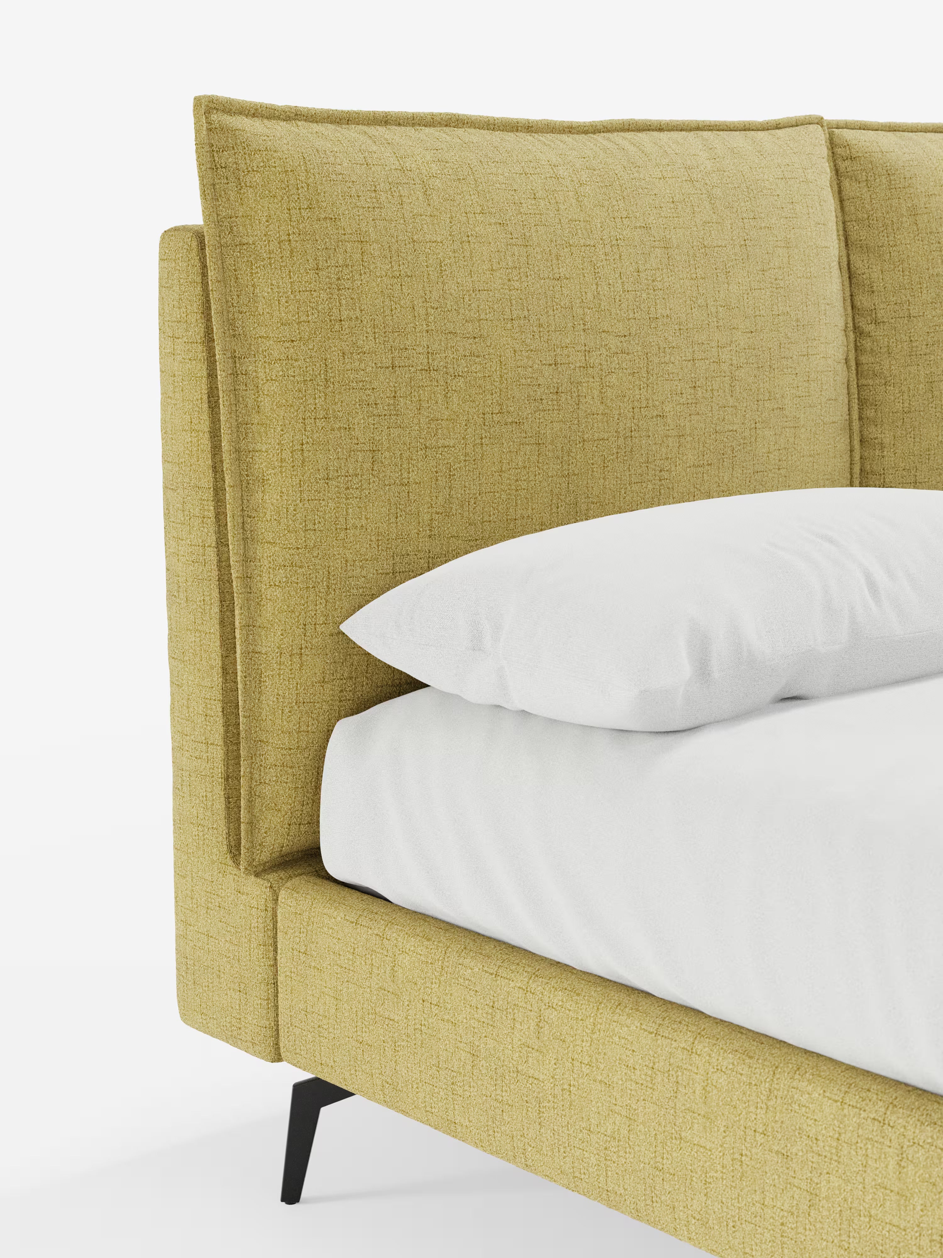 Cloe Cama acolchada de diseño elegante con patas de metal y tejido flameado impermeable