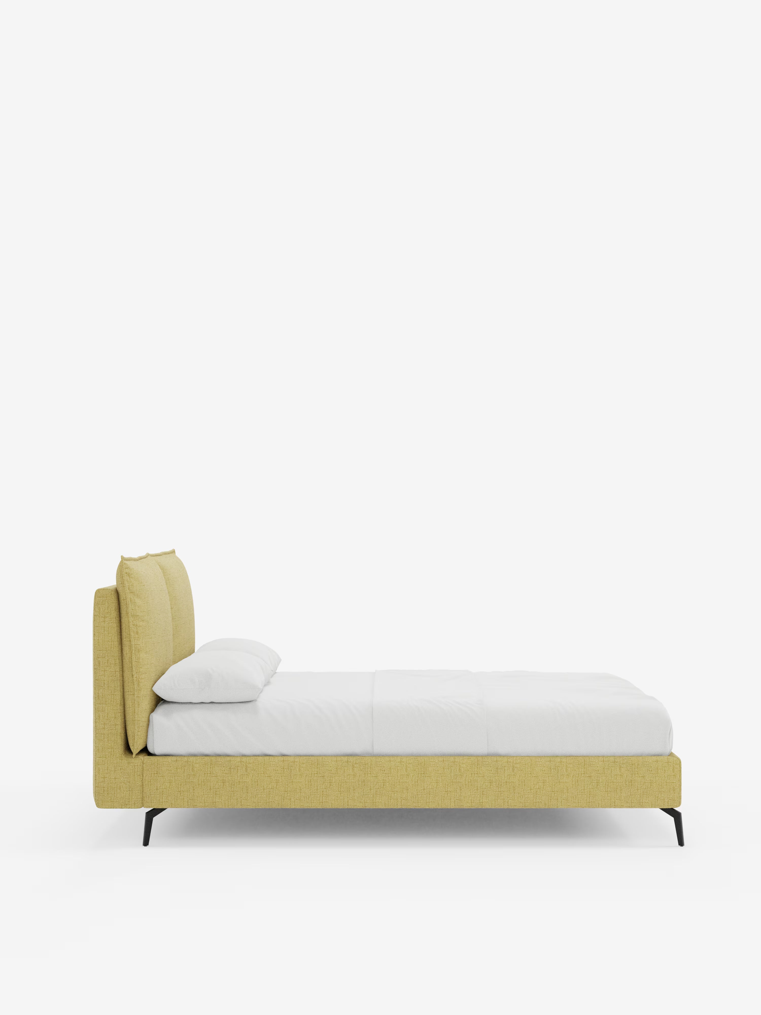 Cloe Cama acolchada de diseño elegante con patas de metal y tejido flameado impermeable